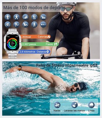 Lige Smartwatch (1,95 Zoll, Android iOS), Herren mit herzfrequenz schlafüberwachung schlafmonitor wasserdicht