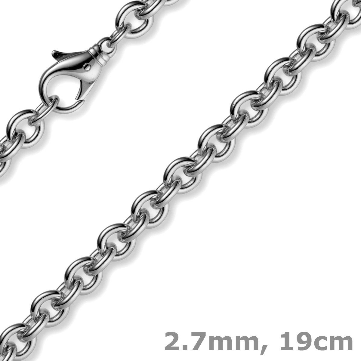 Schmuck Krone Goldarmband 2,7mm Armband Rundankerkette, 750 Weißgold, 19cm, Gold 750