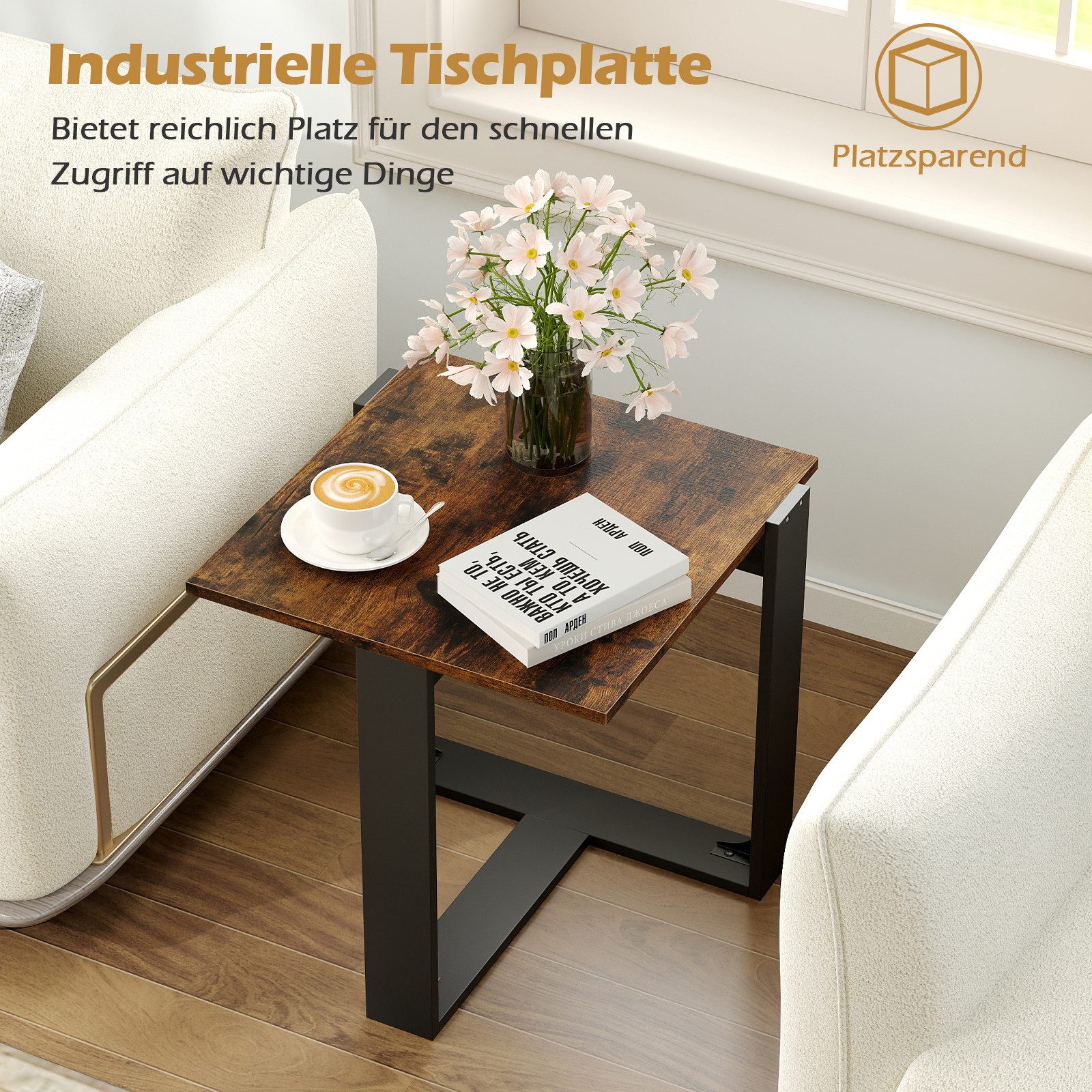 COSTWAY Beistelltisch (1-St), Couchtisch, quadratisch mit T-förmigem Metall günstig online kaufen