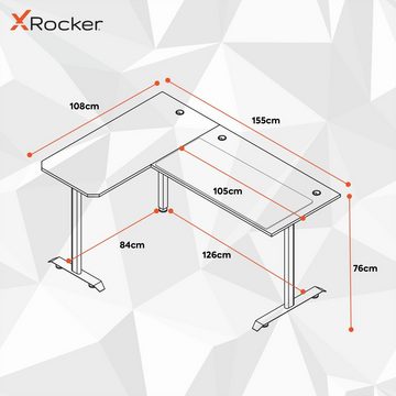 X Rocker Eckschreibtisch Panther XL Ambi - Reversibler Gaming Eckschreibtisch in L-Form, Breite 155 cm