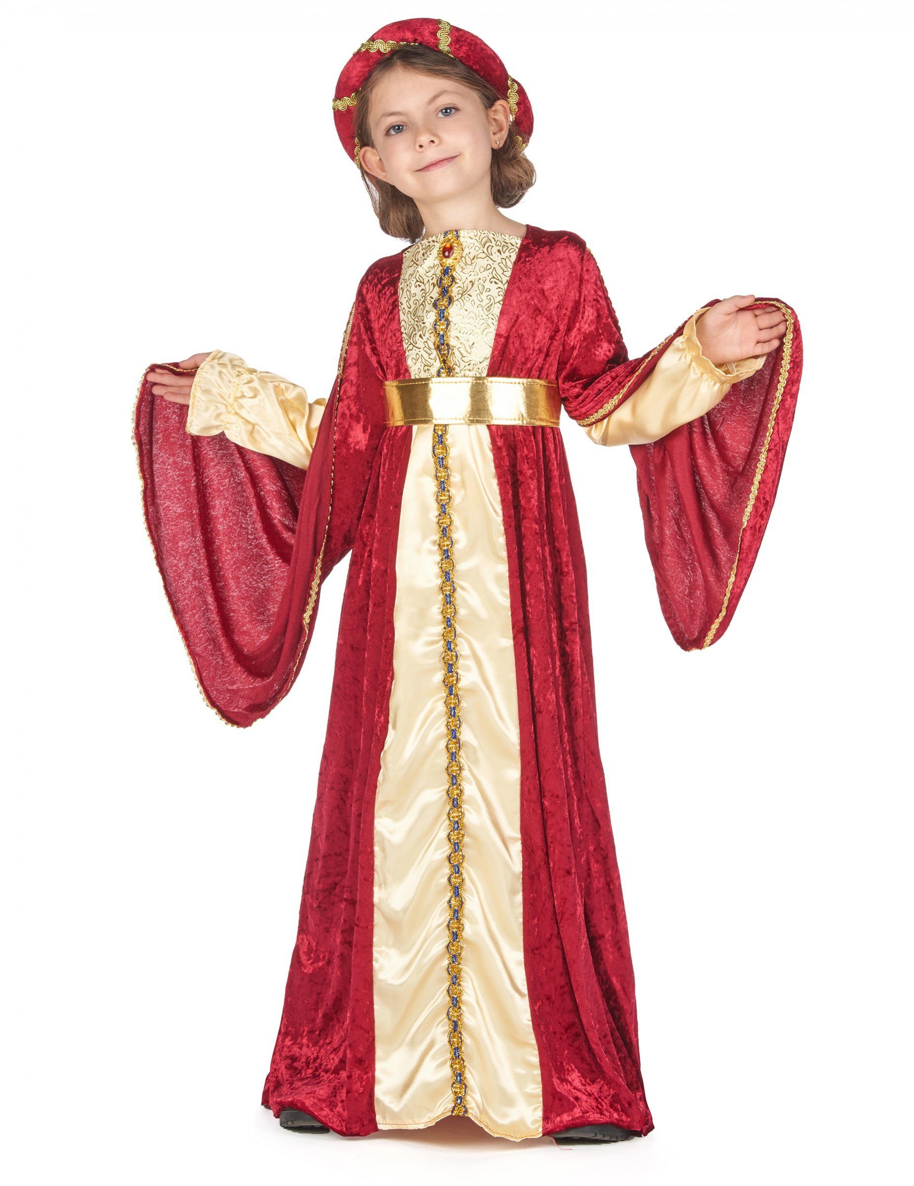Kostüm Königin Mädchenkostüm Mittelalter Kinderkostüm rot-creme-gold
