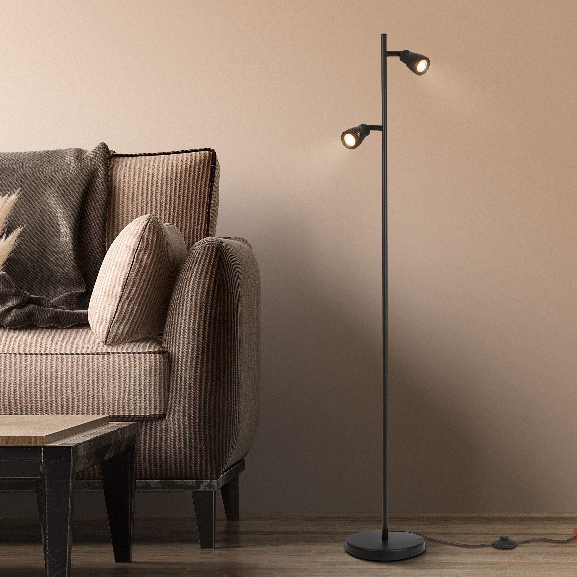 Briloner Leuchten LED Stehlampe Stehleuchte Wohnzimmer Schwenkbar Kabelschalter 2-flammig, LED fest integriert, 3000K, 22x141,5 cm, Wohnzimmer, Büro, Schlafzimmer