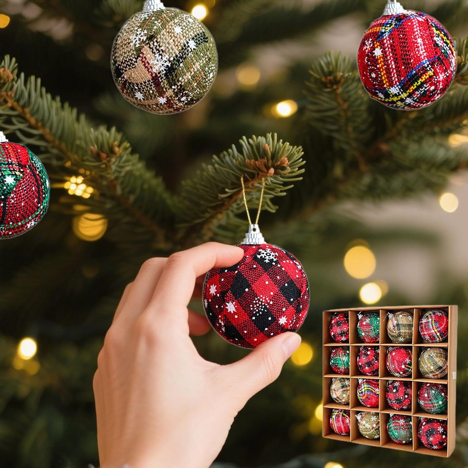 Coonoor Weihnachtsbaumkugel Weihnachtsschmuck mit handgefertigten Stoffkugeln (16 St)