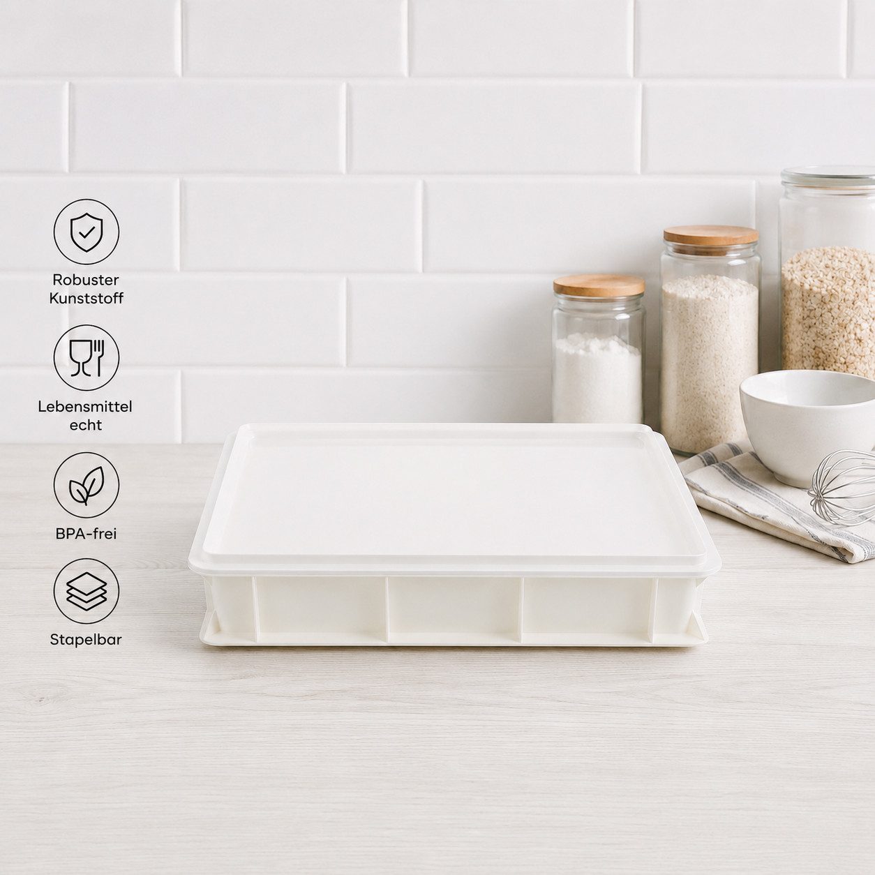 GLIESE POWER Pizzaofen 30x40x7,5 cm – mit Deckel, BPA-frei, stapelbar & kühlschrankgeeignet, Stapelbare Gärbox für Pizza- & Brotteig