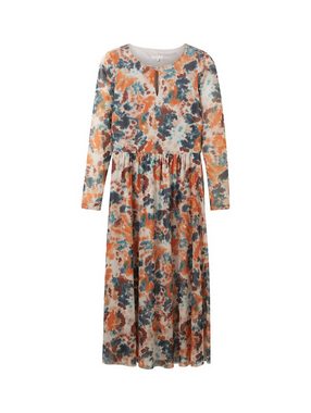 TOM TAILOR Abendkleid Midi Kleid mit Knopfdetail printed mesh dress (lang) 6310 in Grau