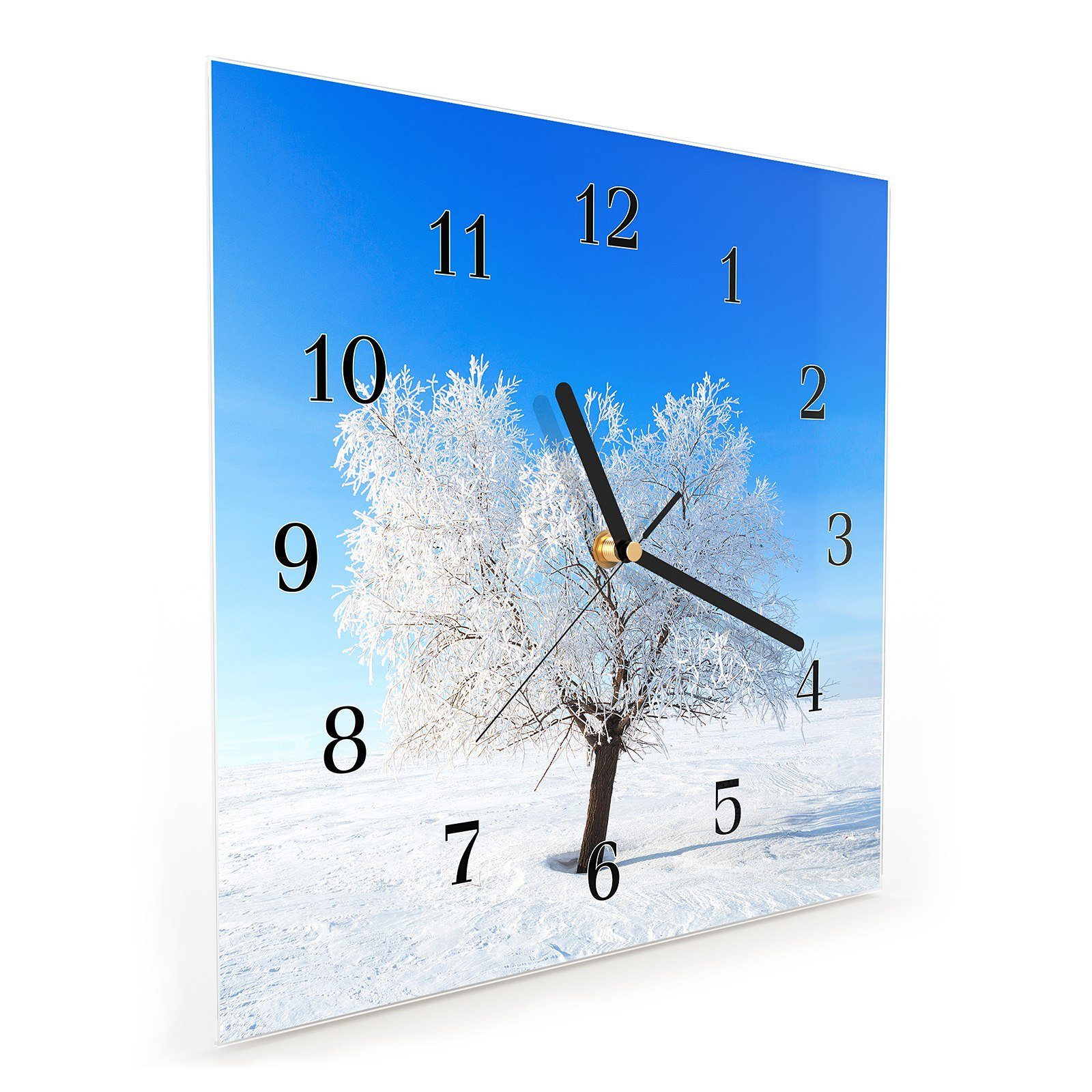 30 Wanduhr Wanduhr Winterlandschaft in mit Größe Glasuhr Wandkunst Motiv Baum 30 cm Primedeco x