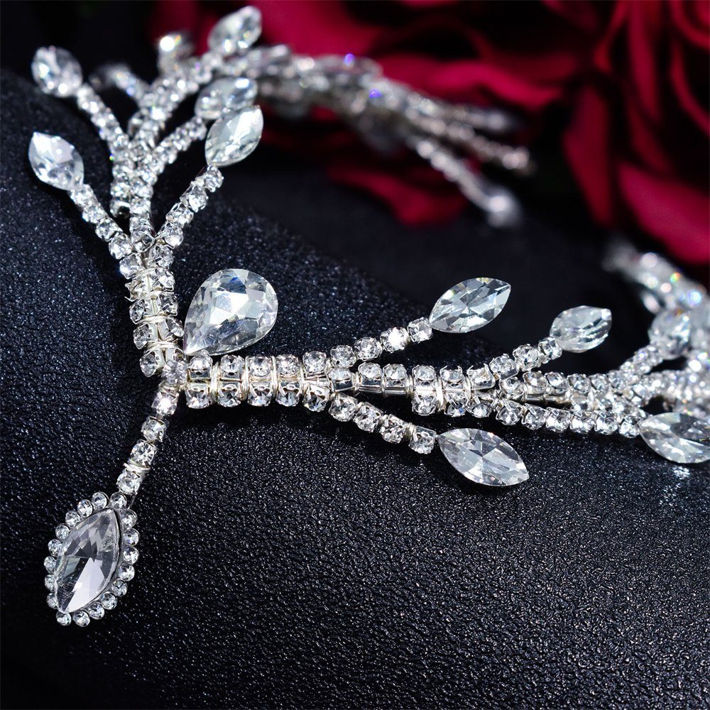 GLAMO Diadem Braut-Kopfschmuck, Strass-Kopfketten, Accessoires für das Brautkleid Silber
