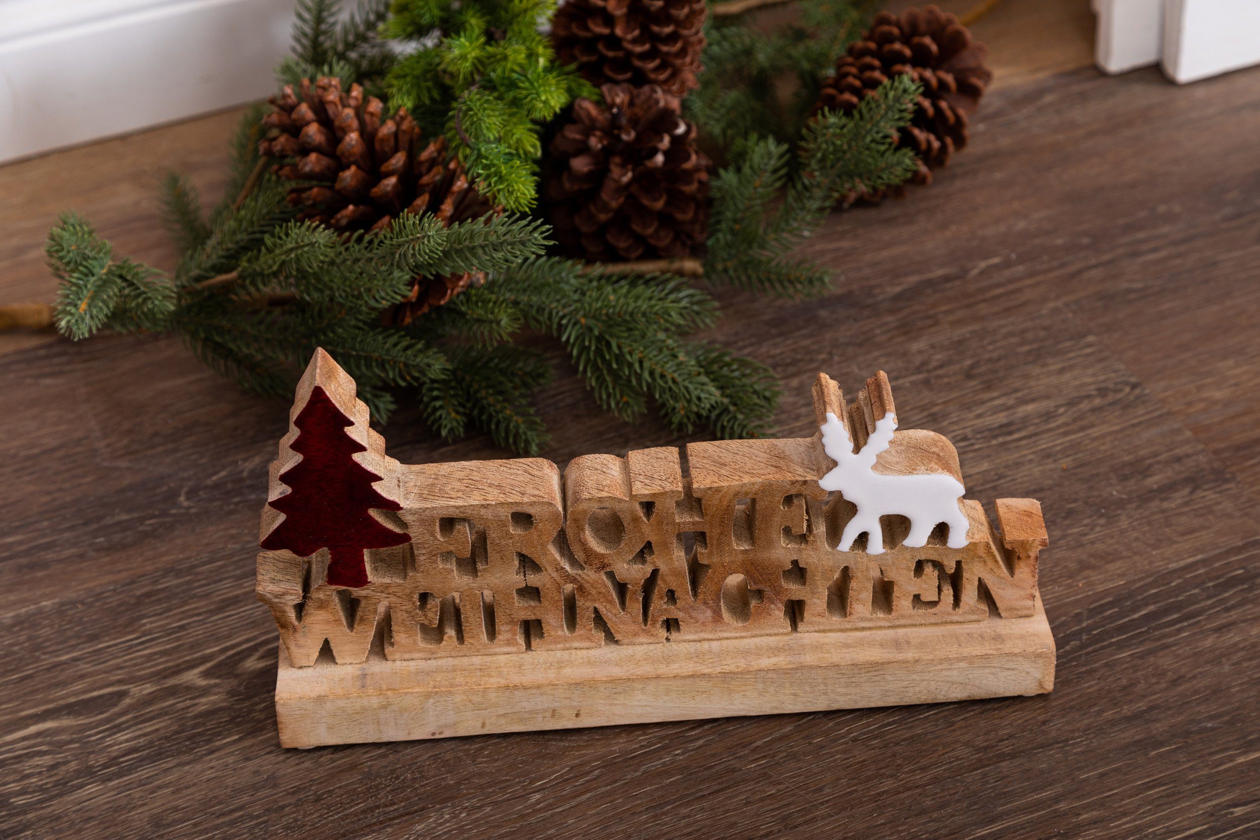 Wohnando Dekofigur Weihnachtliche Holzbotschaft 'Frohe Weihnachten'