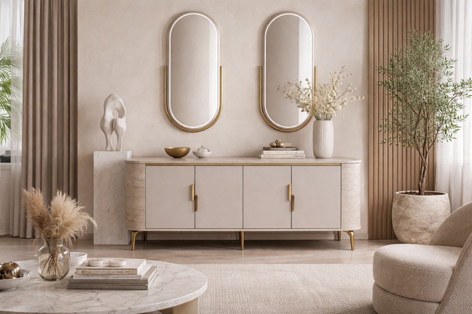 Xlmoebel Buffetaufsatz Elegantes Sideboard mit Spiegel für modernes Wohnzimmerdesign, Made in Europa