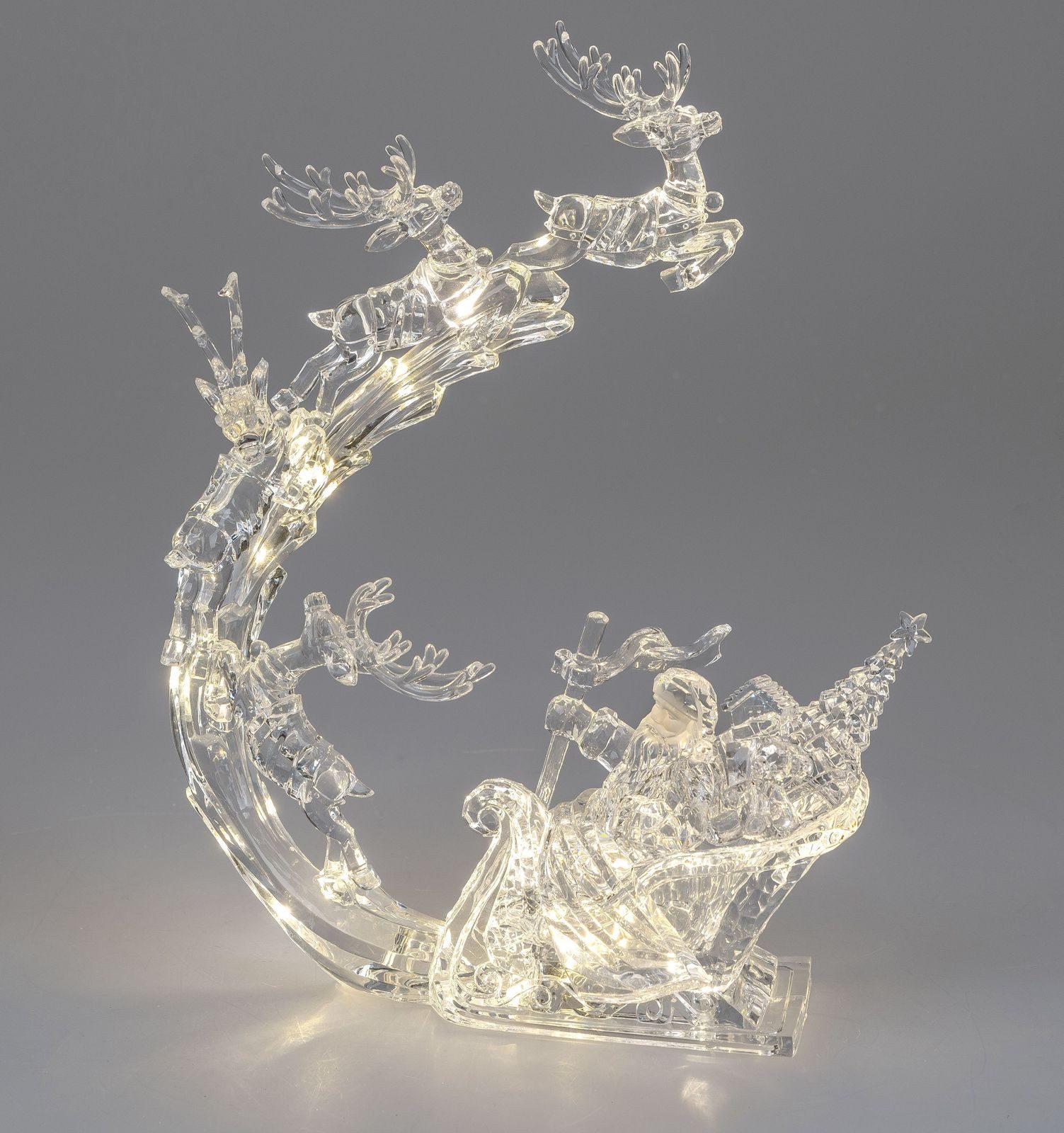 Kremers Schatzkiste Weihnachtsszene LED Rentier mit Santa 34cm, Acryl Weihnachtsdeko weiß