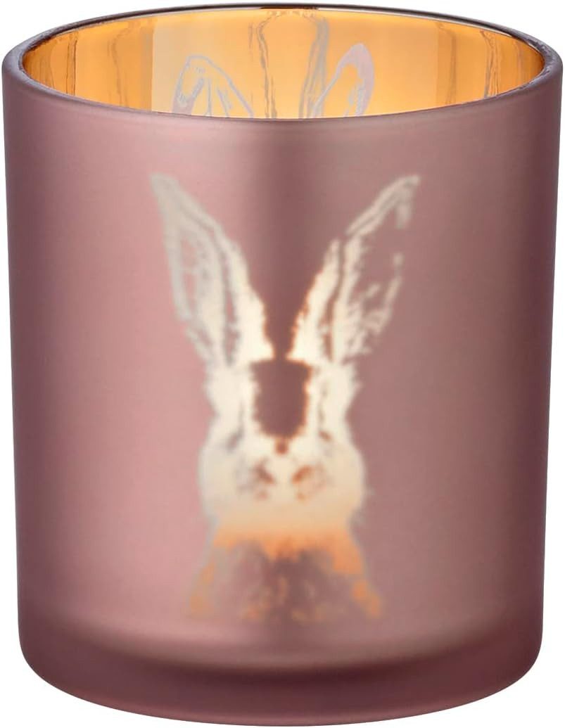 EDZARD Windlicht Hase, 2er-Set, Glas, Hasen-Motiv, grün und rosa, H 8 cm, Ø 7 cm