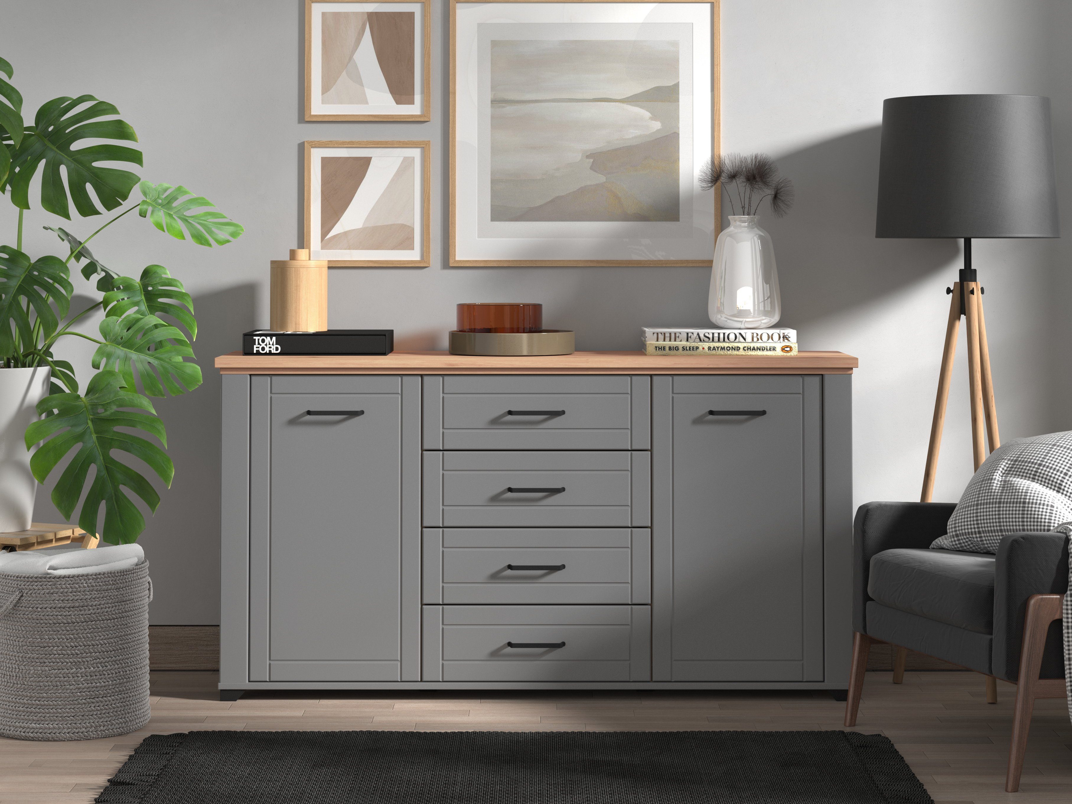 Home affaire Kommode Valencia Sideboard, B/T/H 161/41/85,5 cm