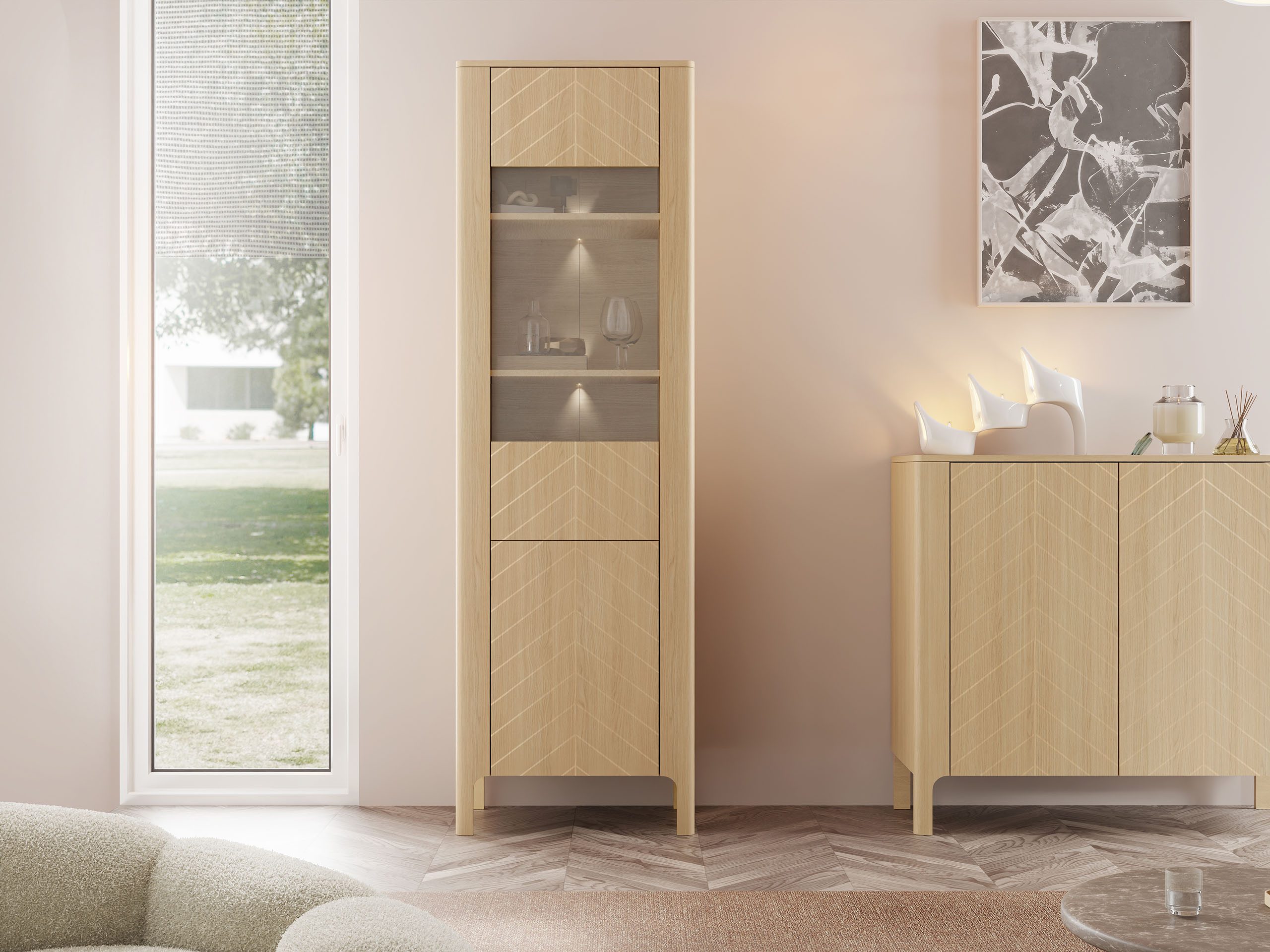 MIRJAN24 Vitrine Malumi MM04 2D (mit zwei Drehtüren) Griffloses Öffnungssystem push to open