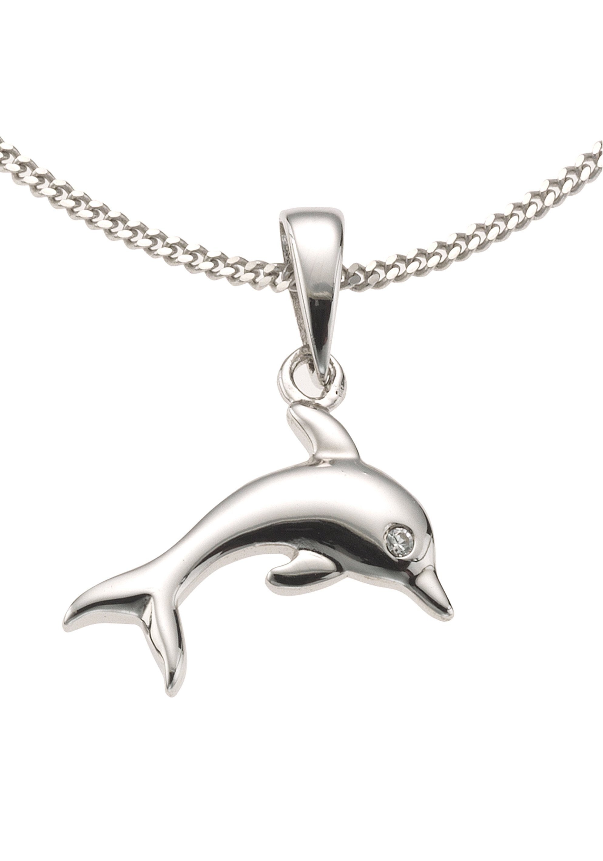 Firetti Kette mit Anhänger Schmuck Geschenk Silber 925 Halsschmuck Halskette Panzerkette Delphin, mit Zirkonia (synth)