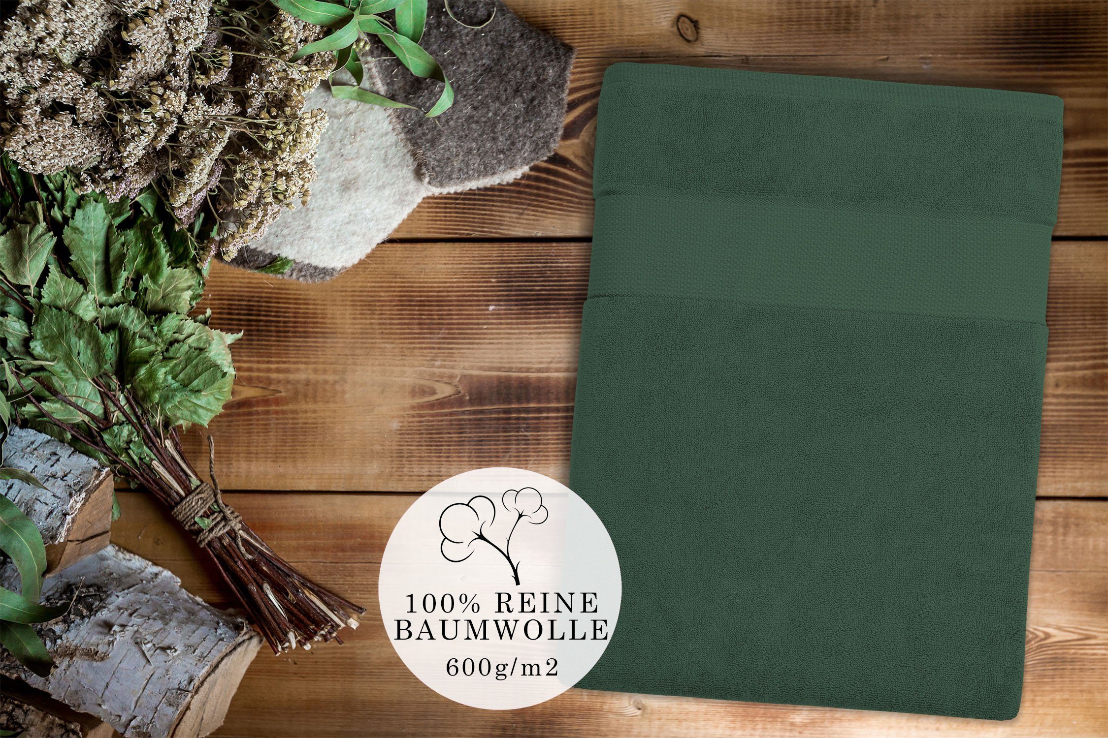 (1-St) Großes XL 100% Saunatuch BANANALU 600g/m2 Badetuch, - Dark Frottiertuch 18-5611 XXL Baumwolle 100x180cm Forest Baumwolle