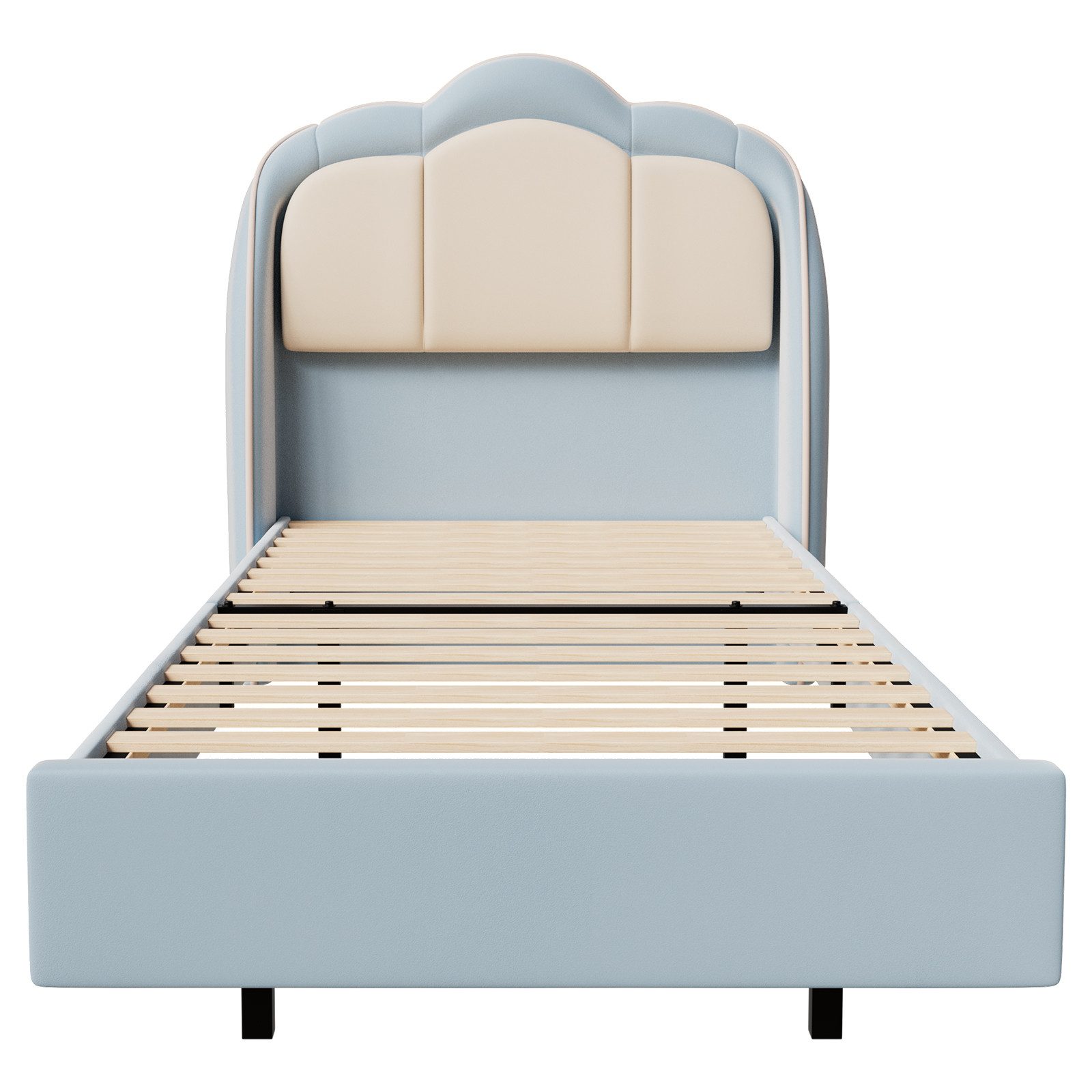 HOMAVO Kinderbett Polsterbett, Einzelbett mit LED-Beleuchtung (Polsterbett aus Samt mit Wolken-Design, inklusive LED-Beleuchtung), 90*200cm