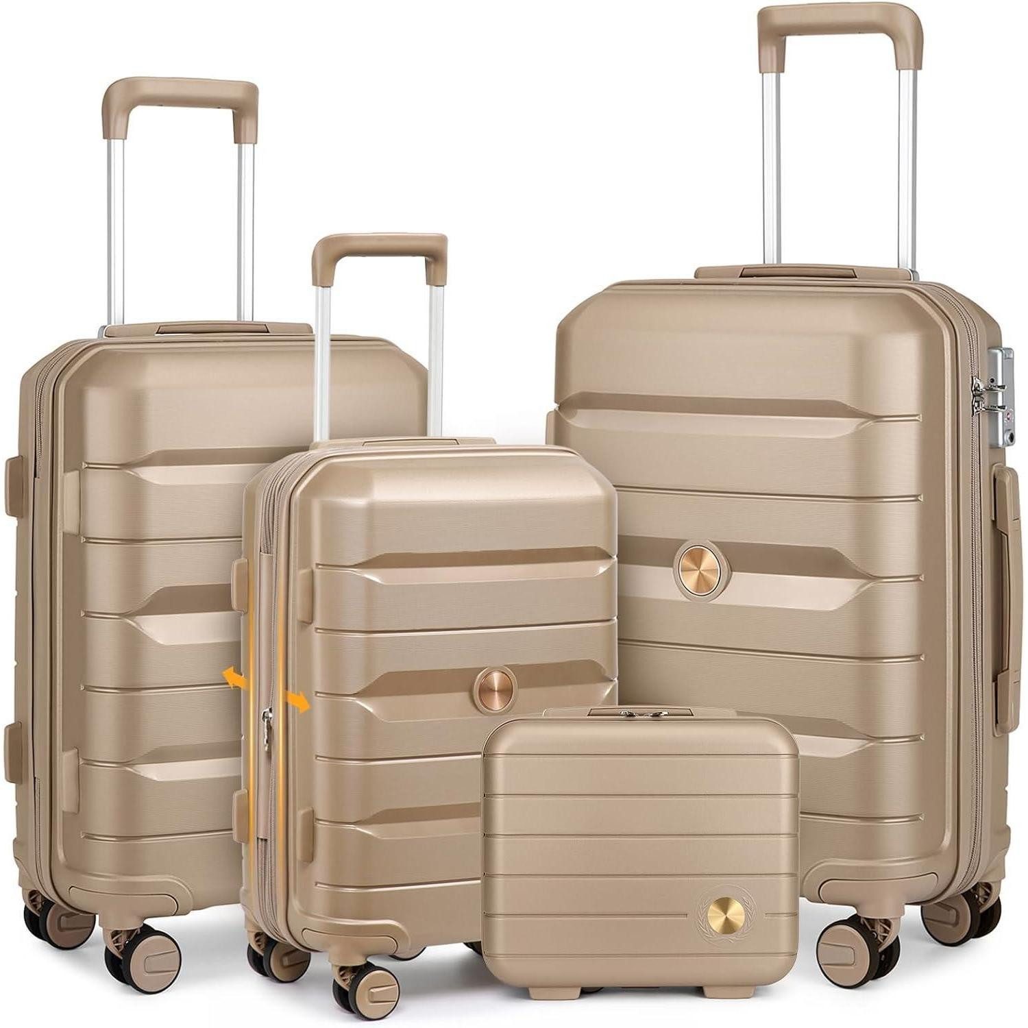 LuxusKollektion Kofferset Hartschalenkoffer Rollkoffer Gold Kofferset 4tlg (M Erweiterbar)