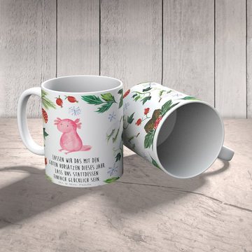 Mr. & Mrs. Panda Tasse Axolotl Glücklich - Weiß - Geschenk, Geschenk Tasse, Tasse Motive, Te, Keramik, Herzberührende Designs