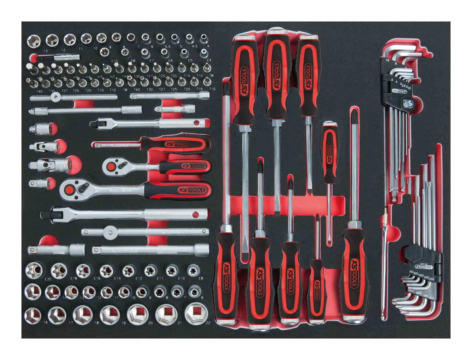 KS Tools Steckschlüssel (118 St), 1/4"+3/8" SCS Satz, 118-teilig in 1/1 Systemeinlage