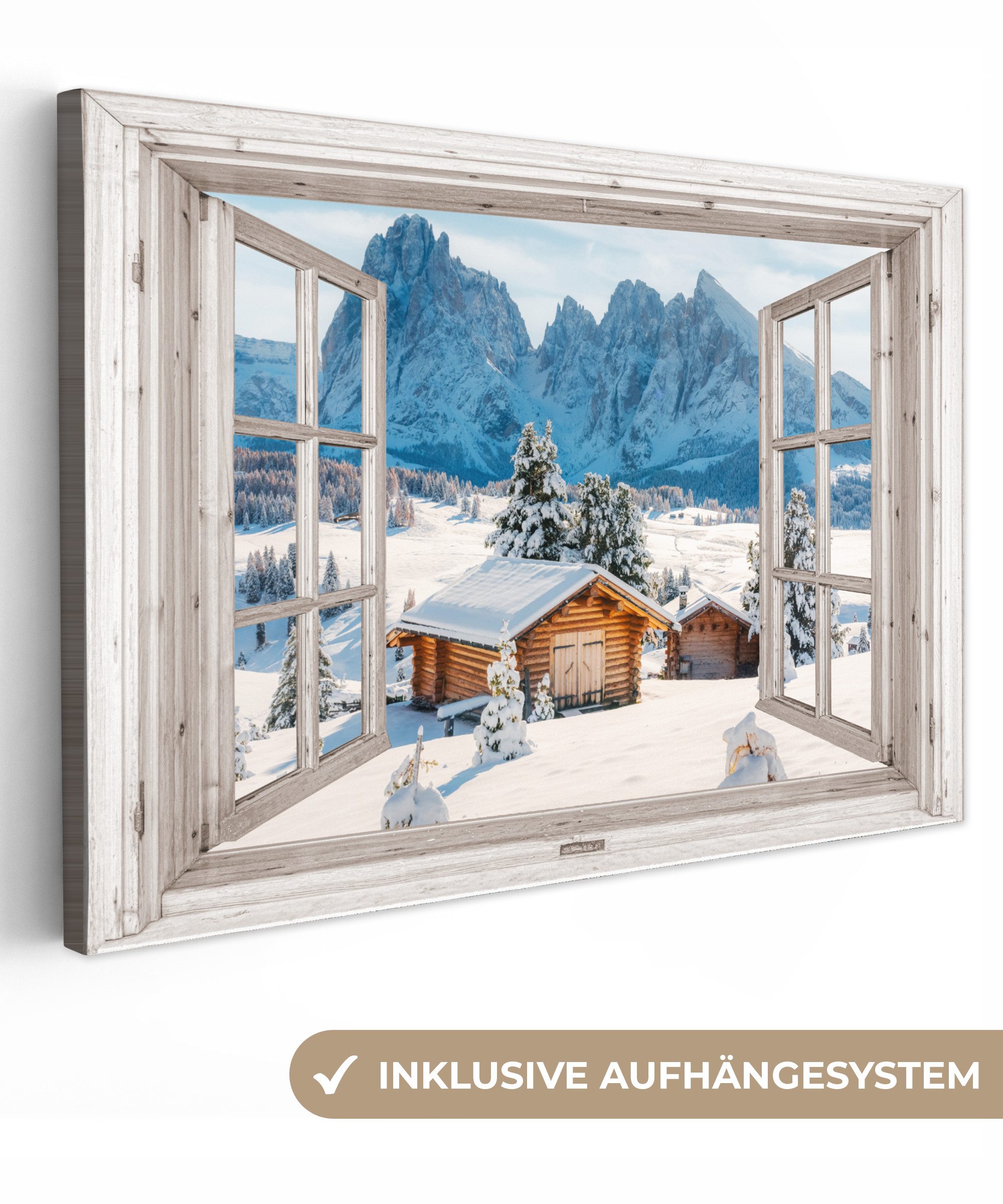 OneMillionCanvasses® Leinwandbild Winterlandschaft - Hütte - Berge - Ausbli günstig online kaufen