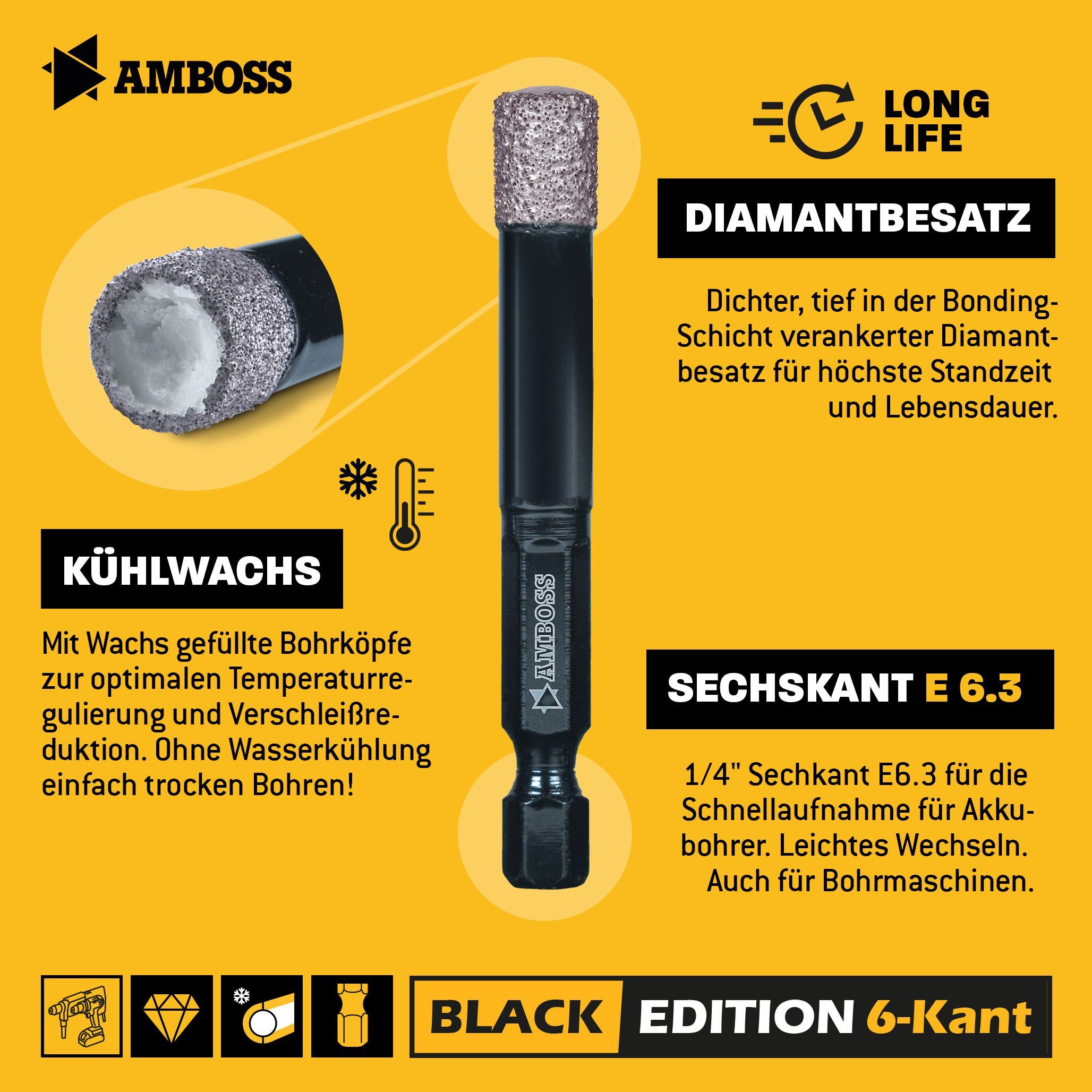 Amboss Werkzeuge mm, Ø Diamant Amboss 6 6 Bohrer Lochsäge Edition Black mm