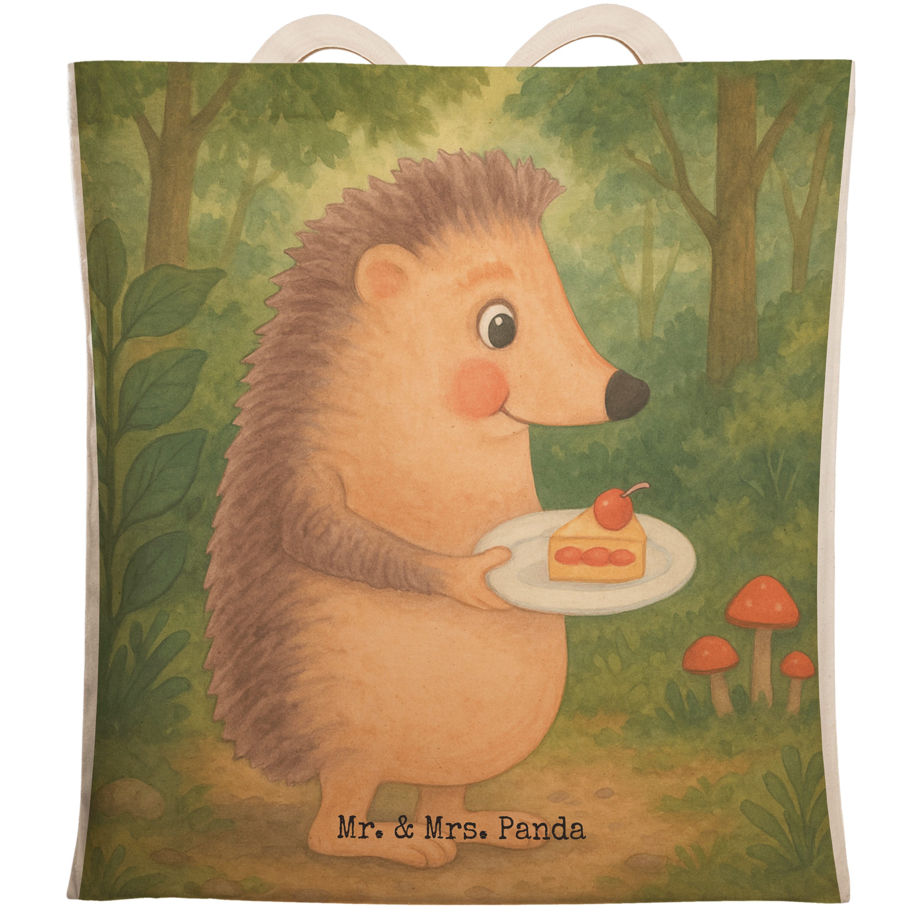 Mr. & Mrs. Panda Tragetasche Igel Kuchenstück Design, Stoffbeutel, Weiß, Kuchen Backen, shopping b (Packung), markttasche cityshopper Tragetasche Bedruckt