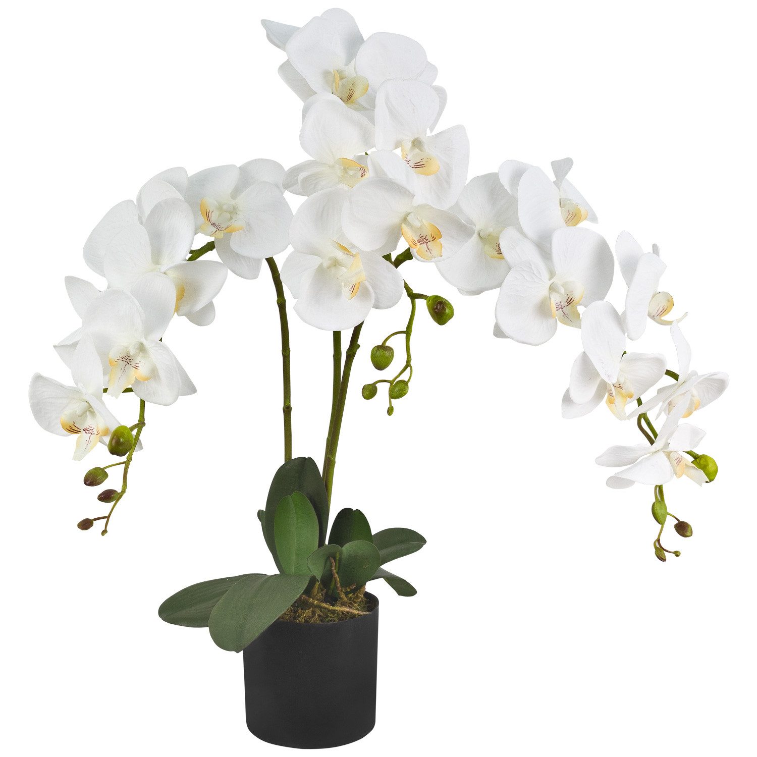 Kunstorchidee Künstliche Orchidee Kunstpflanze Pflanze Kunstblume Weiß Topf 65 cm Orchidee, Decovego, Höhe 65 cm