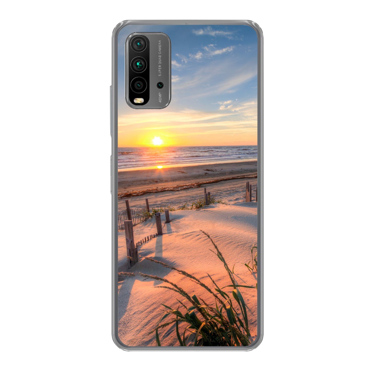 MuchoWow Handyhülle für Xiaomi Redmi 9T Strand - Meer - Düne - Sonnenuntergang - Landschaf, Phone Case, Silikon, Schutzhülle Dünn