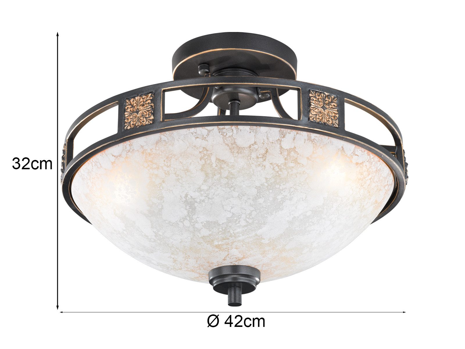 TRIO Leuchten LED Deckenleuchte, LED wechselbar, Warmweiß, groß-e nostalgische Landhaus-stil Deckenschalen Treppenhaus Glas Ø42cm