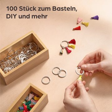 Praknu Schlüsselanhänger Set 100 Schlüsselringe Flach 25mm (Set, 100-tlg), Stahl Gehärtet - Vernickelt - für Schlüsselanhänger