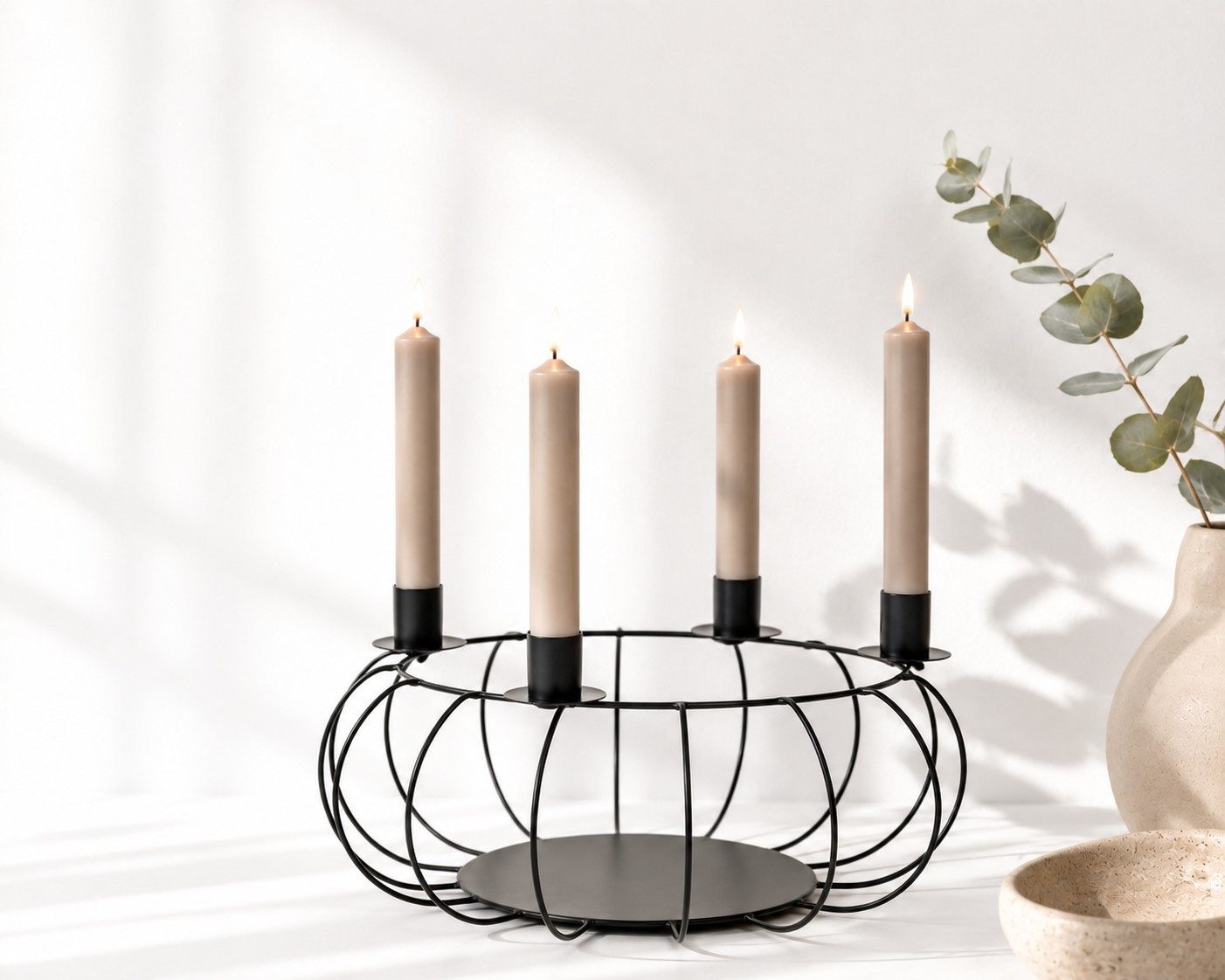Wurm Adventskranz Adventskranz Metall Schwarz Ø 30 cm für 4 Stabkerzen modern