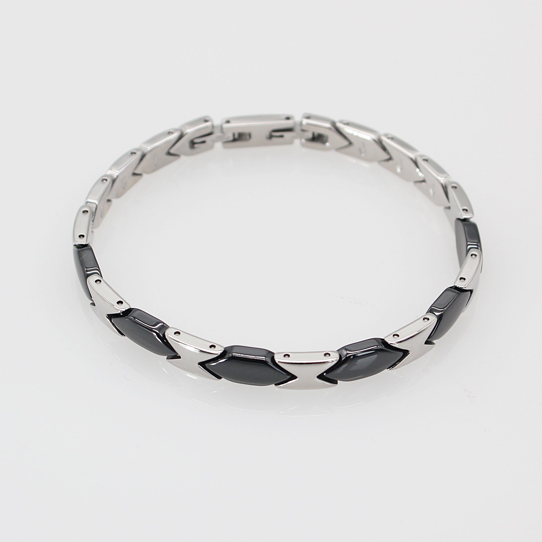 ELLAWIL Gliederarmband Edelstahl- Keramikarmband Handgelenkkette  Damenarmband Schwarz Silber (Armbandlänge 19 cm, Breite 6 mm x 3 mm),  inklusive Geschenkschachtel