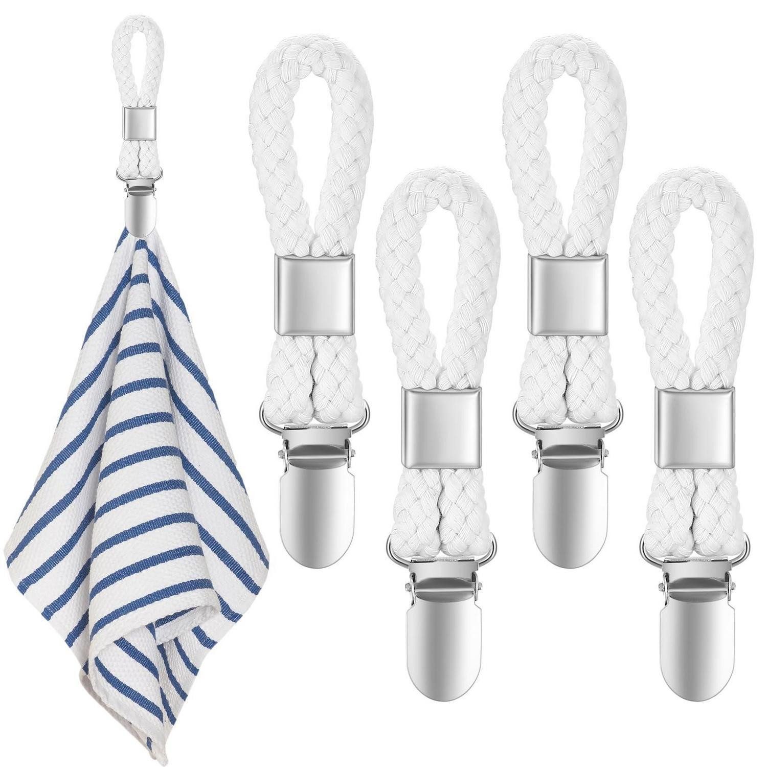 LuxusKollektion Handtuchklemme Handtuchhalter Clips mit Schlaufe 4er-Set Weiß