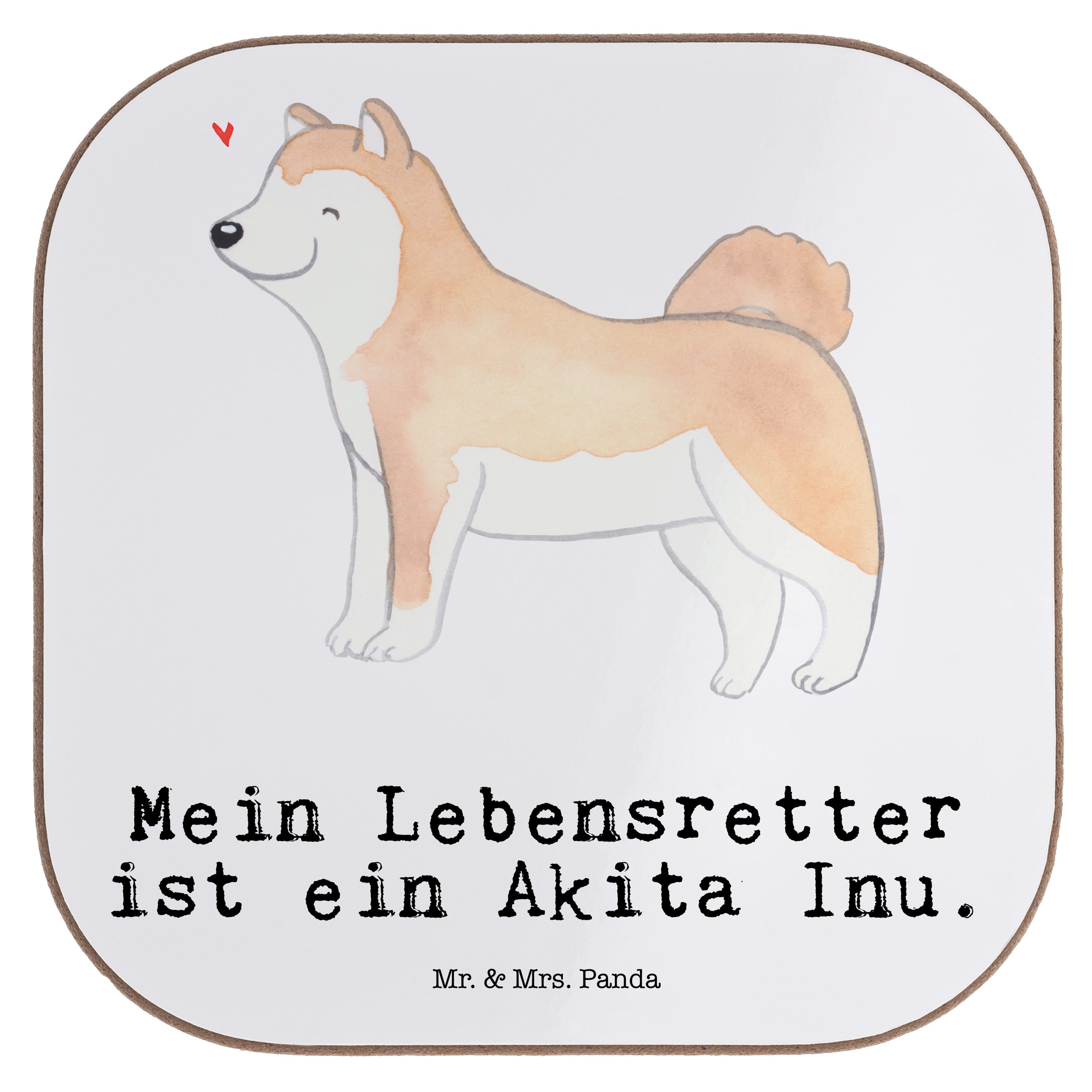Mr. & Mrs. Panda Getränkeuntersetzer Akita Inu Lebensretter - Weiß - Geschenk, Bierdeckel, Schenken, Hunde, 1-tlg.