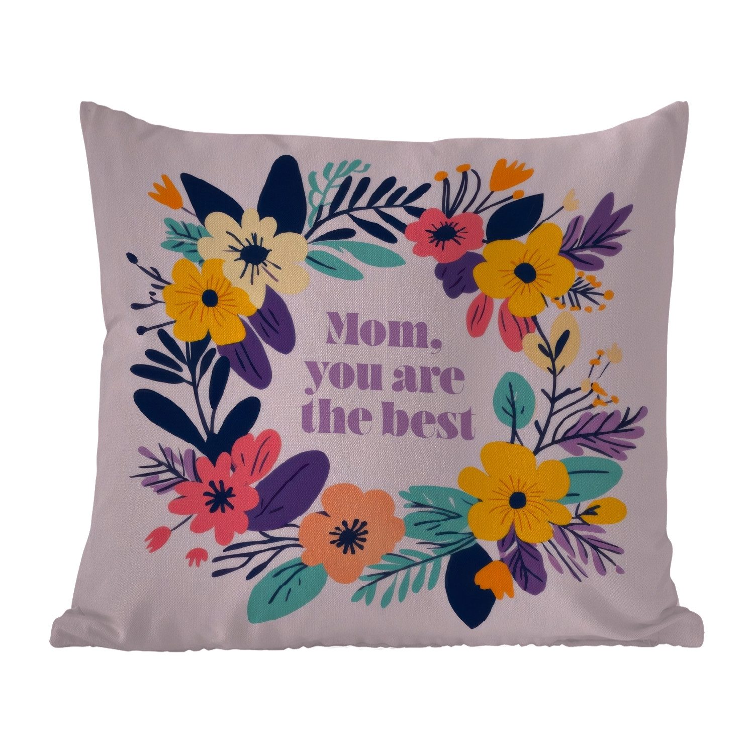 MuchoWow Dekokissen Blumenkranz - Bunt - Mutter, Kissenhülle für den Außenbereich, Outdoor, Kissen, 60x60 cm