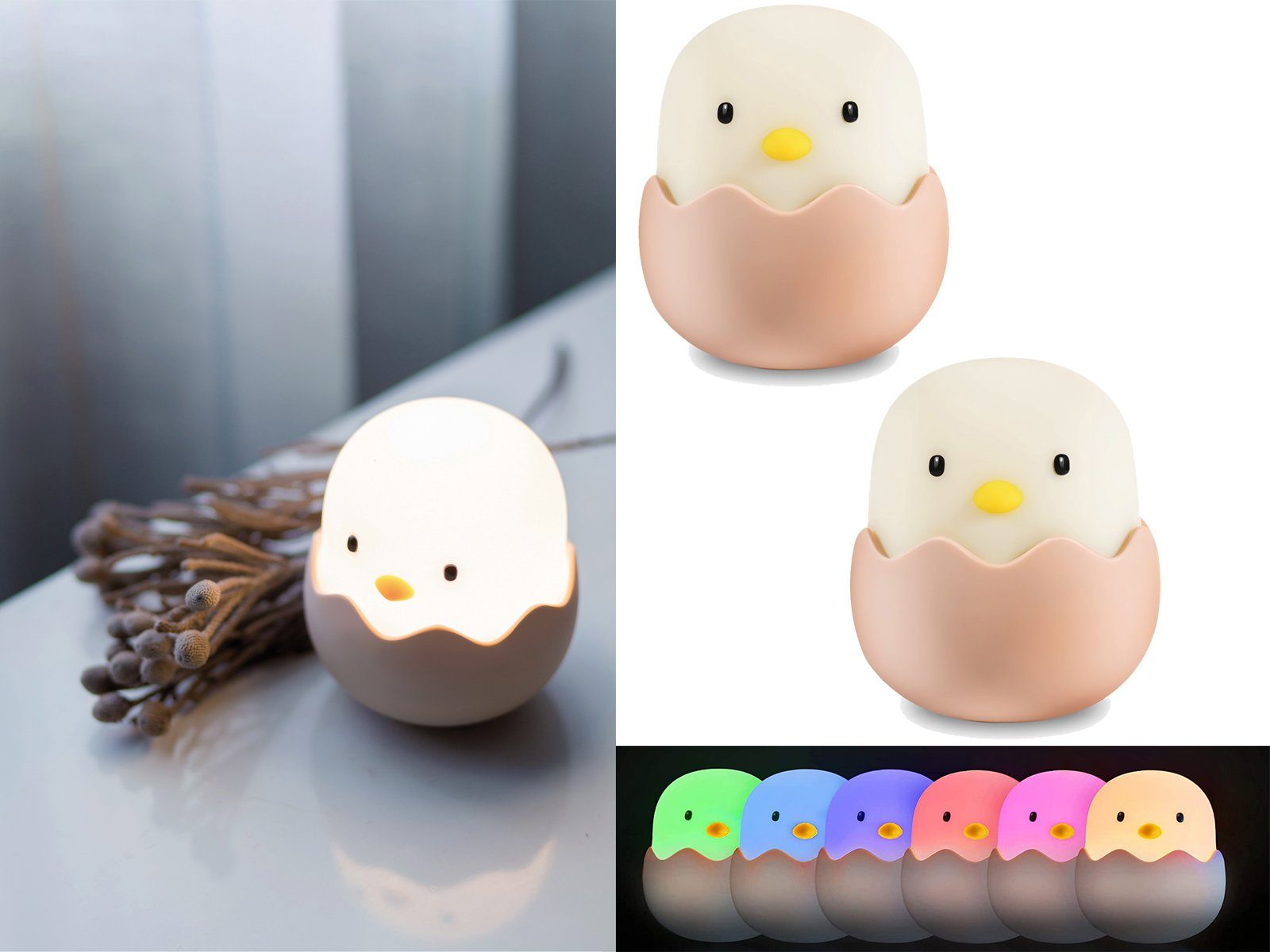 niermann LED Nachtlicht, USB-Ladefunktion, LED fest integriert, warmweiß, 2er Set Kinderzimmerleuchten Stillicht dimmbar USB aufladbar Höhe 12cm