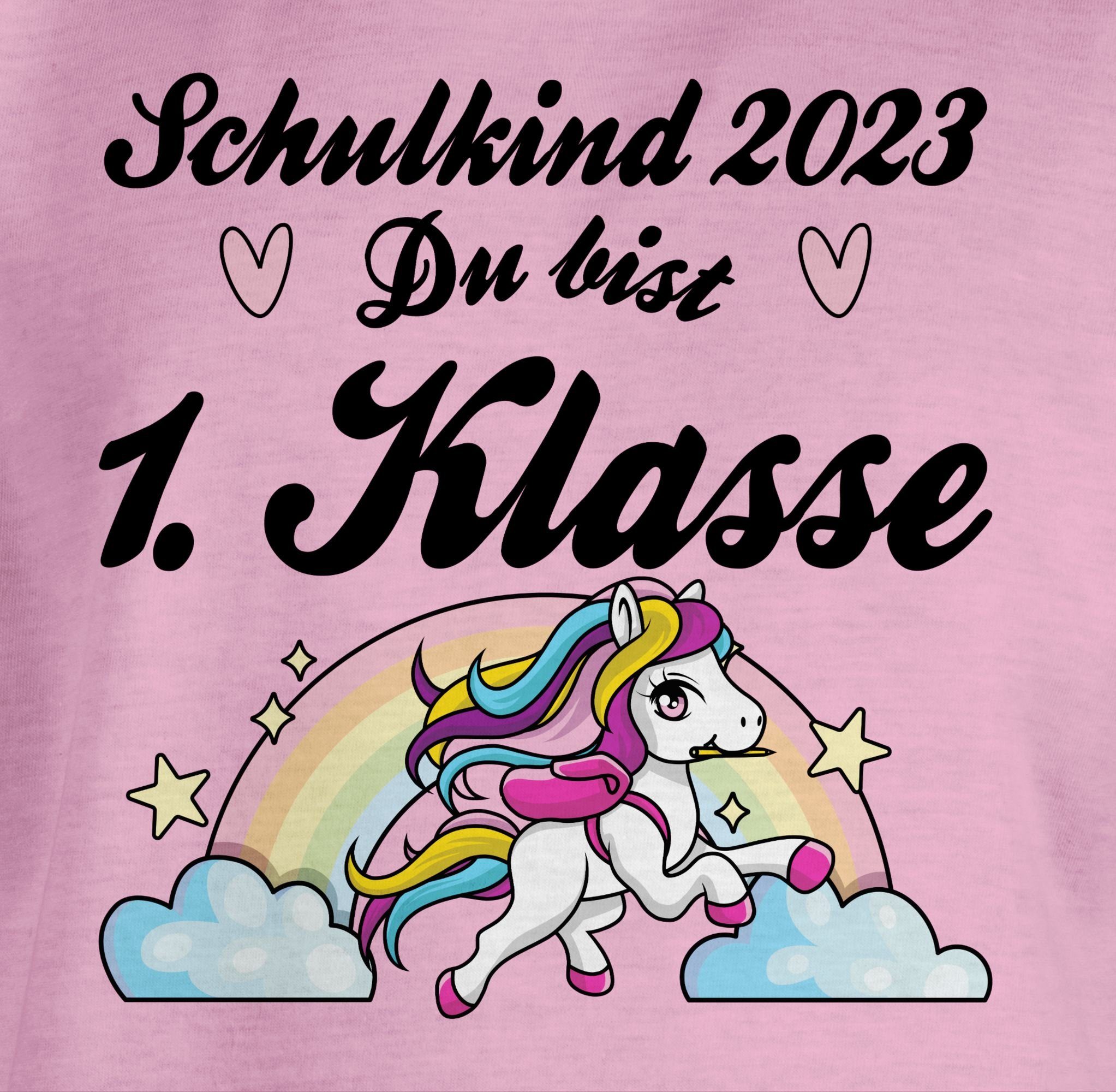 Pferd Schulkind bist Rosa Mädchen Du T-Shirt - 2023 Einschulung Shirtracer Erstklassig - 2