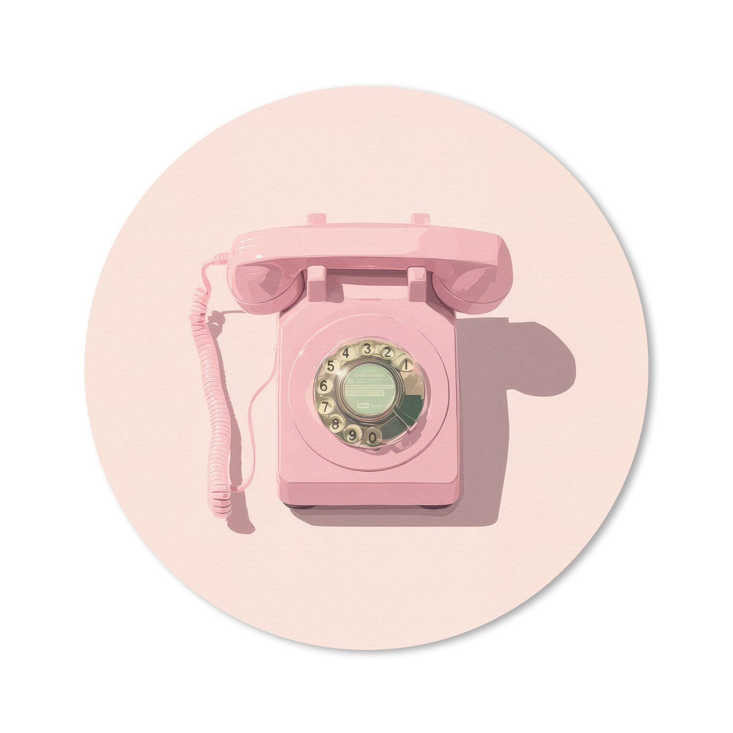 MuchoWow Mauspad Drehbares Telefon - Retro - Rosa (1-St), Gaming, Rutschfester Unterseite, Mausunterlage, Rund 50x50 cm