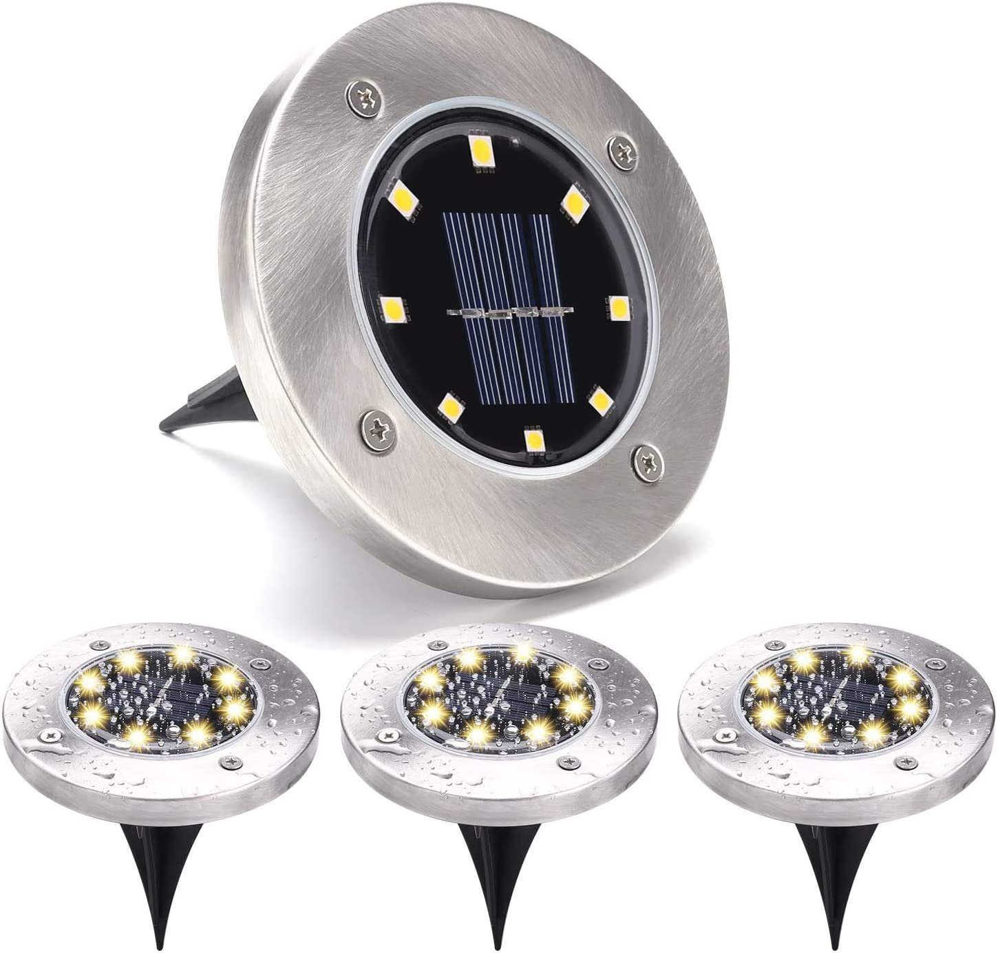 PRECORN LED Solarleuchte 4x LED Solar Bodenleuchten für Garten und Außenbereich Solarlampen