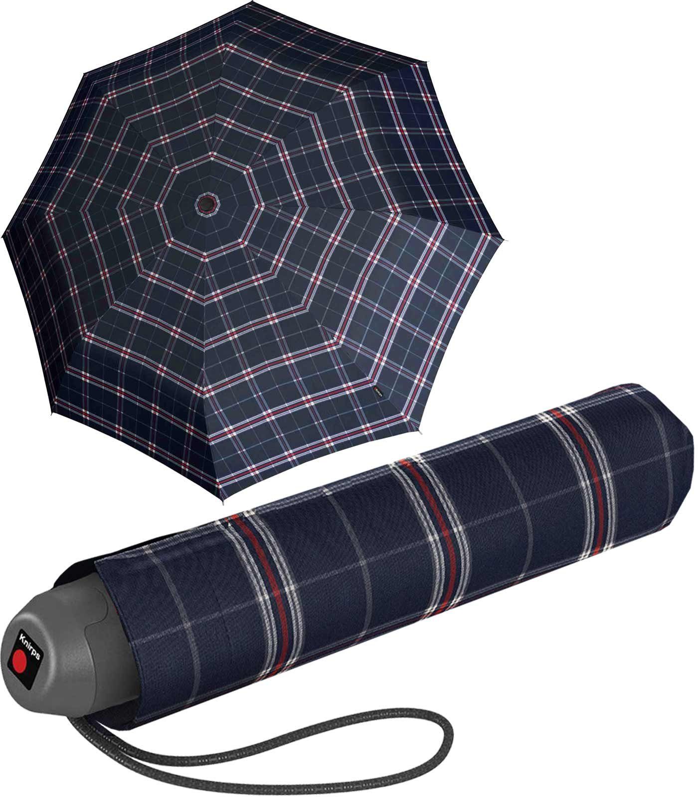 Knirps® Taschenregenschirm E.051 Check navy kleiner manueller Schirm, der leichte Taschenschirm für den Alltag navy-bordeaux-weiß