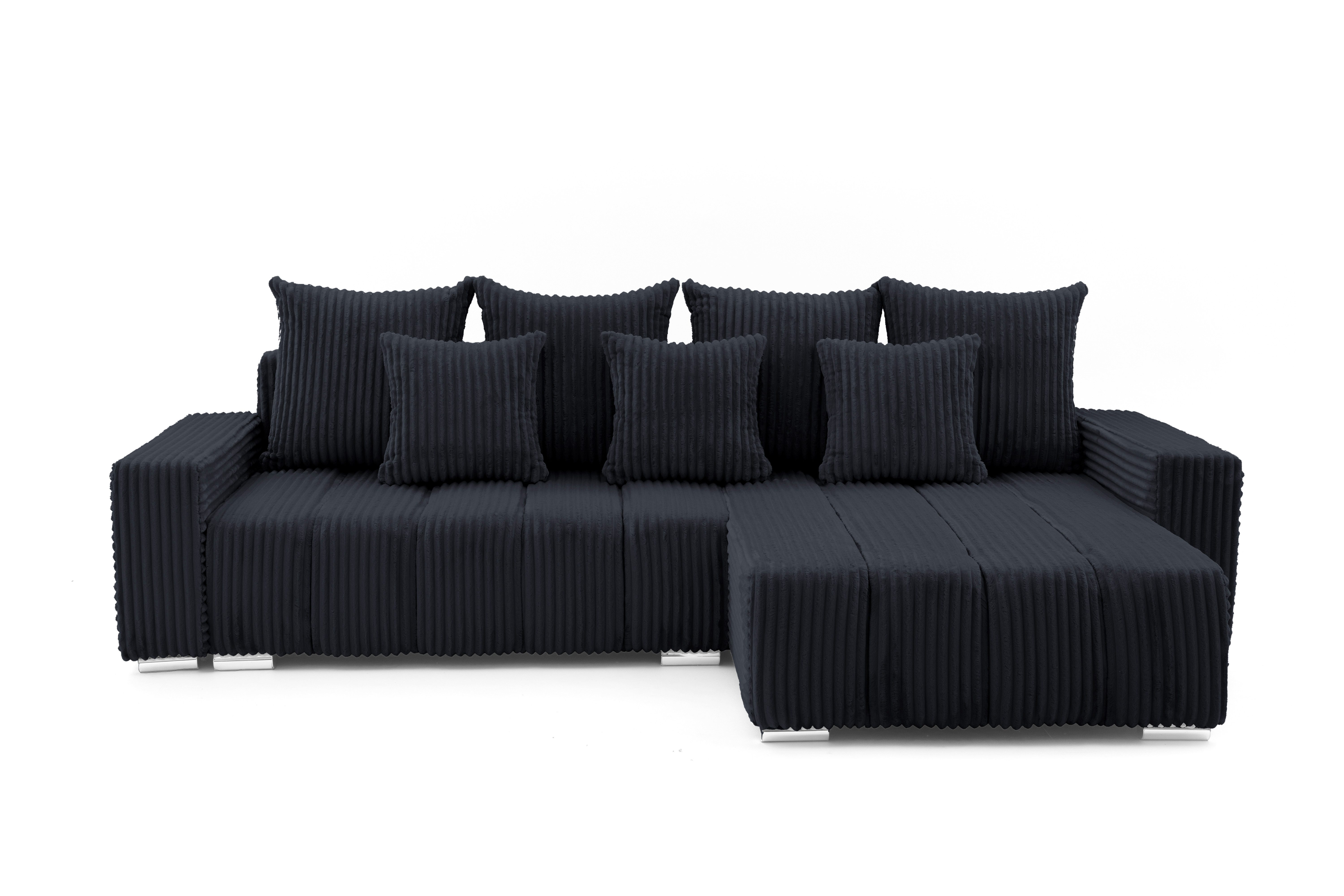 Muffo Ecksofa PIANO, elegante vertikale Nähte, Bettzeugablage, Schlaffunktion 234x137, Lose Rückenkissen
