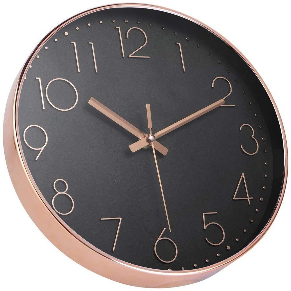 longziming Wanduhr »30CM Wanduhr Modern Quartz Lautlos, Nicht tickende  batteriebetriebene dekorative Uhr für Wohnzimmer, Schlafzimmer, Büroküche  (Schwarz Rose Gold)«