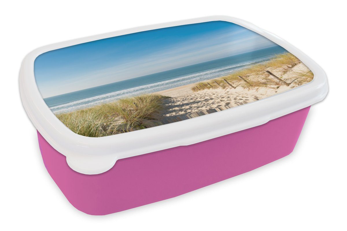 MuchoWow Lunchbox Strand - Meer - Düne - Sand - Sommer, Kunststoff, (2-tlg), Brotbox für Erwachsene, Brotdose Kinder, Snackbox, Mädchen, Kunststoff rosa