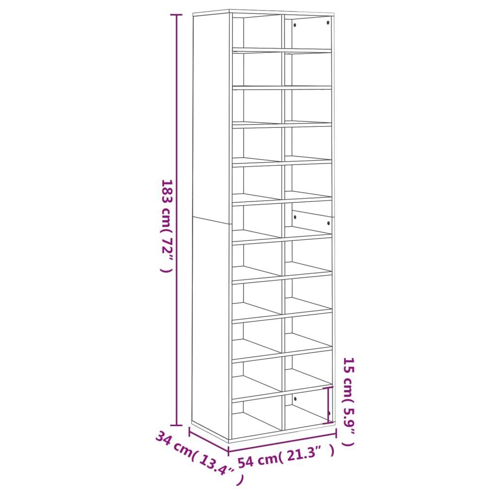 vidaXL Schuhschrank Schuhschrank 54x34x183 cm Betongrau Holzwerkstoff