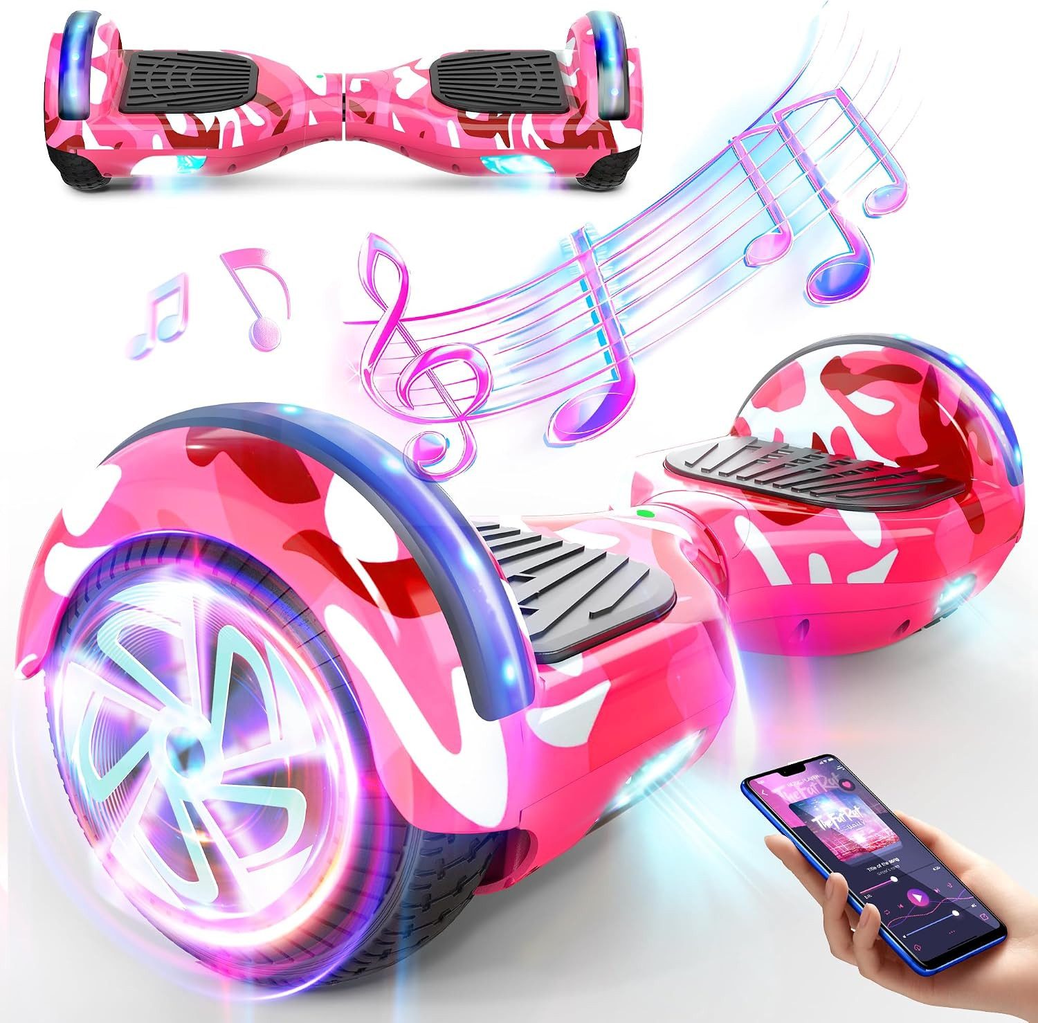 SISIGAD Balance Scooter 6,5 Zoll Dualmotorräder, Hoverboard mit LED-Licht, Smart Bluetooth, Hoverboard mit LED Lichter Bluetooth,Geschenk für Kinder