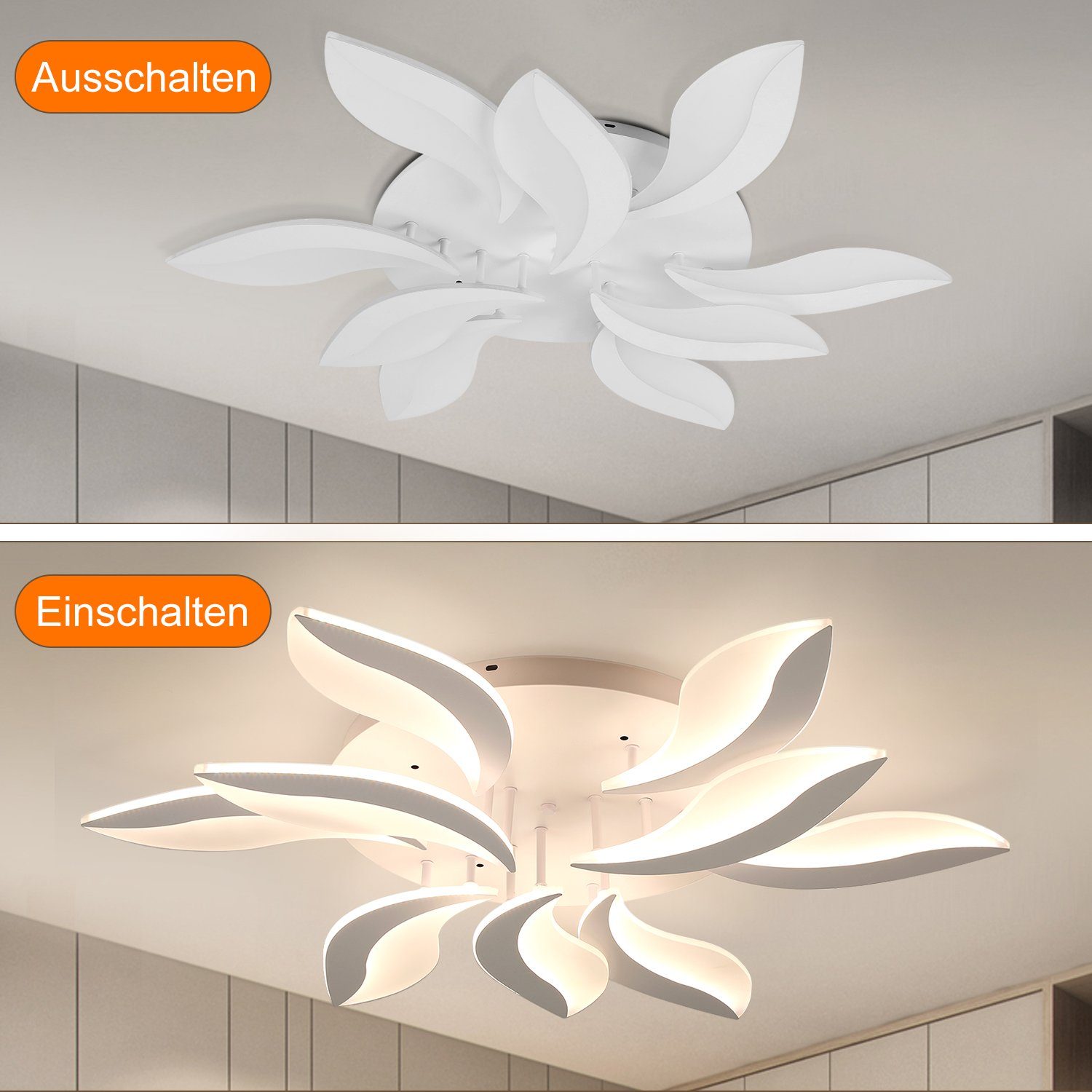 kaltweiß, für Wohnzimmer, Weiß neutralweiß, Deckenbeleuchtung, Dimmbare warmweiß, Acryl Blumen, iscooter 50W LED LED Deckenleuchten Deckenleuchte 9-Blatt Esszimmer Schlafzimmer, integriert, fest