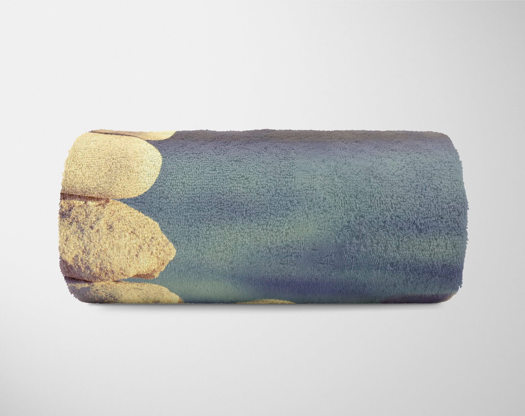Sinus Art Handtücher Handtuch mit Handtuch Strandhandtuch Saunatuch (1-St), Runde Kuscheldecke Fotomotiv Meer, Baumwolle-Polyester-Mix Steine