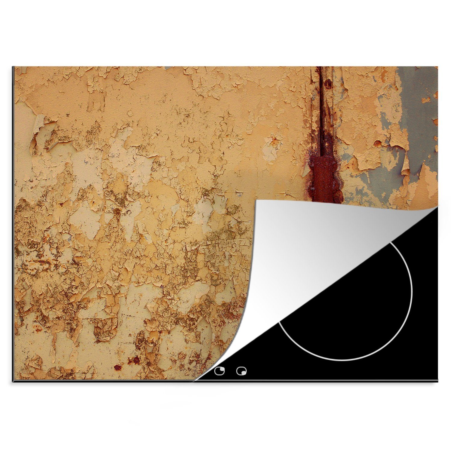 MuchoWow Herdblende-/Abdeckplatte Induktionsschutz - Stahl - Rost - Retro - Abdeckplatte, Vinyl, (1 tlg), 60x52 cm, Mobile Arbeitsfläche nutzbar, Ceranfeldabdeckung