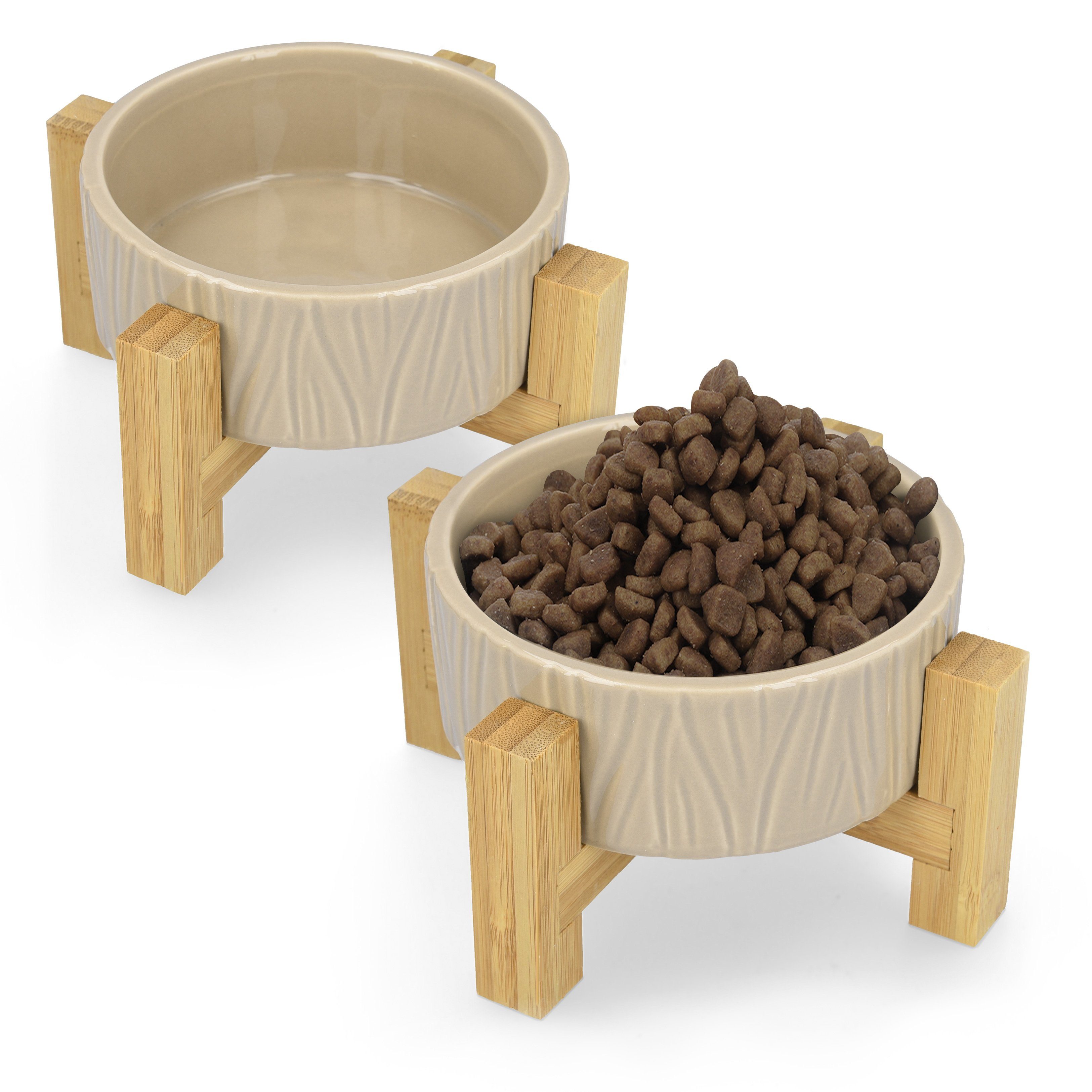 Katzennapf 3er Set höhenverstellbar kleine Hunde Futterbar mit Holz Ständer für Katzen Erhöht Futterstation Futternapf mit 3 Edelstahl Näpfe