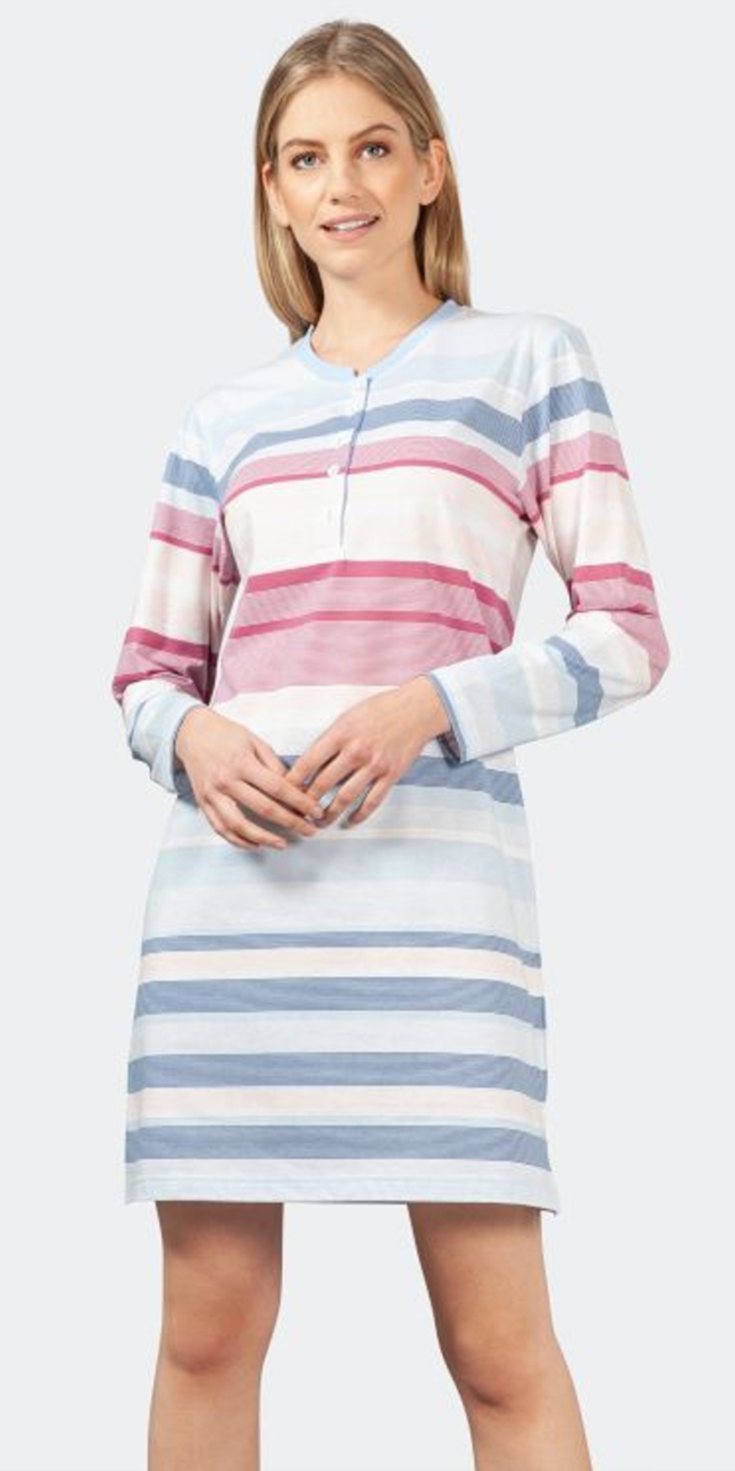 Hajo Nachthemd Damen Nachthemd Klima Komfort (1-tlg) Knopfleiste, langer Arm hellblau